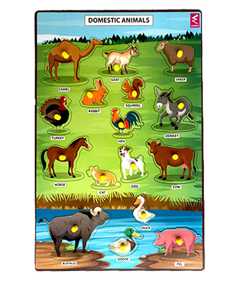 WISSEN Domestic Animals Knob & Peg Puzzle Multicolor - 16 Pieces-picture-18