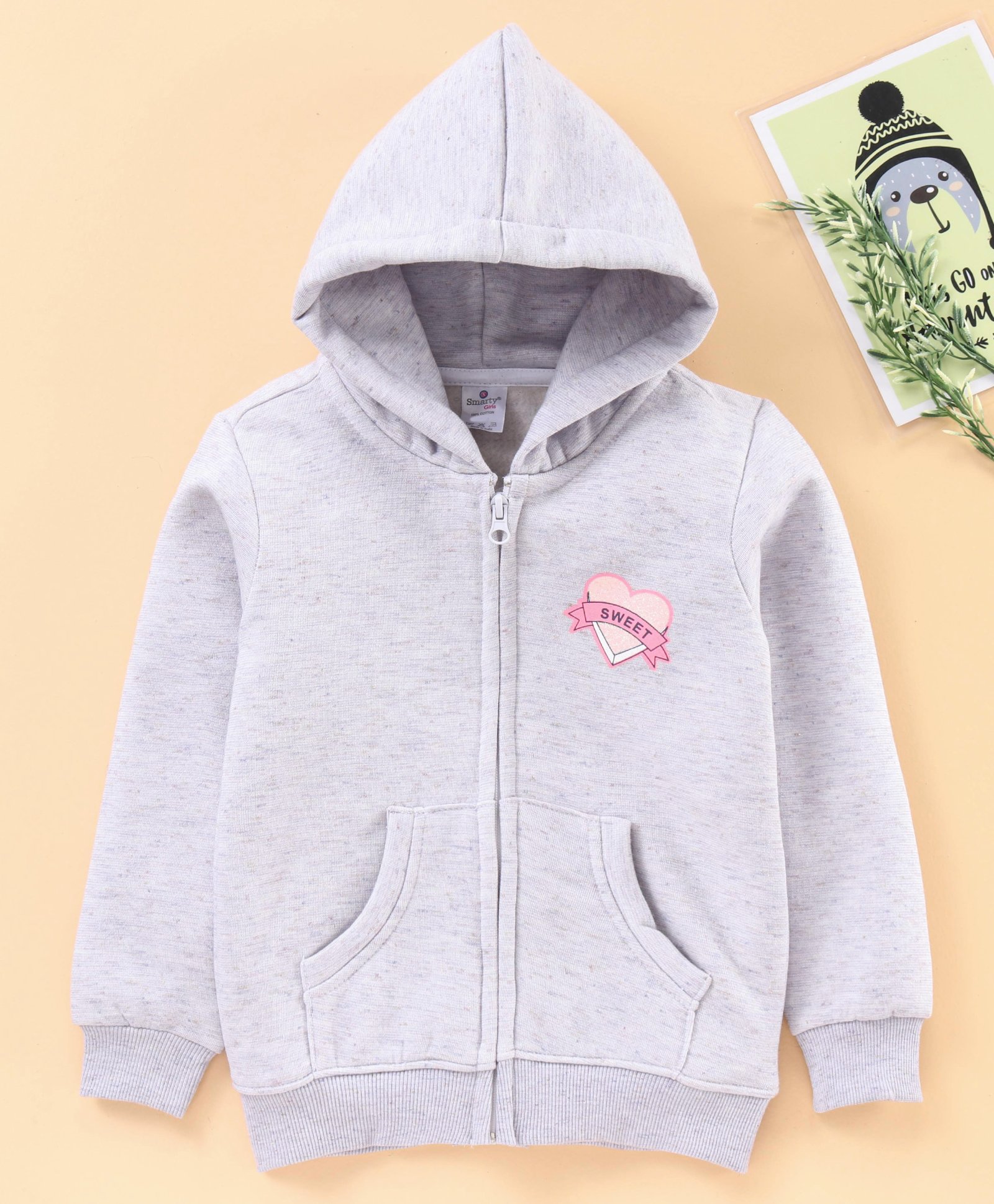 Smarty Girls Full Sleeves Hooded Sweatshirt Heart Print - Purple-image-19