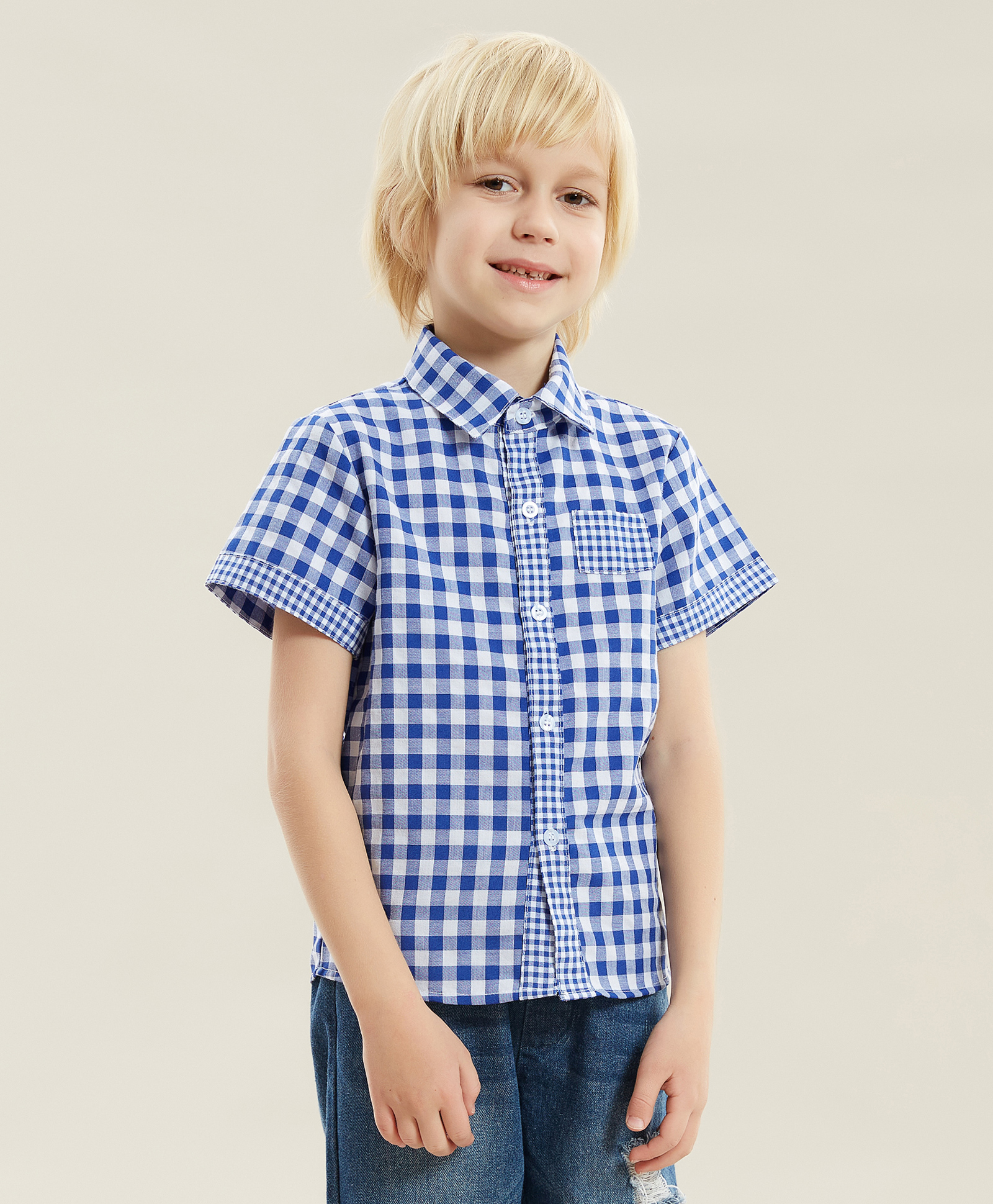 Kookie Kids Half Sleeves Checks Shirt - Blue-image-39