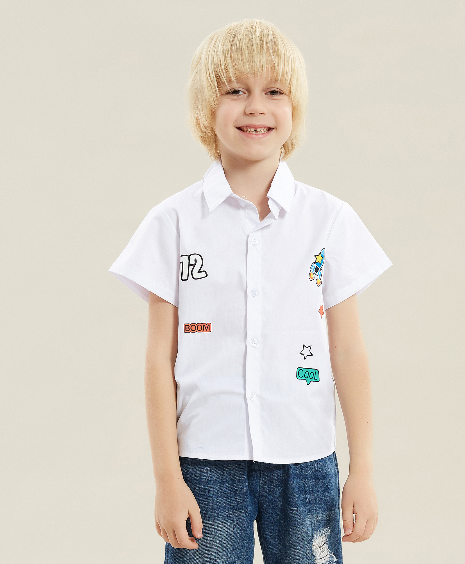 Kookie Kids Half Sleeves Shirt Rocket Print - White-picture-24