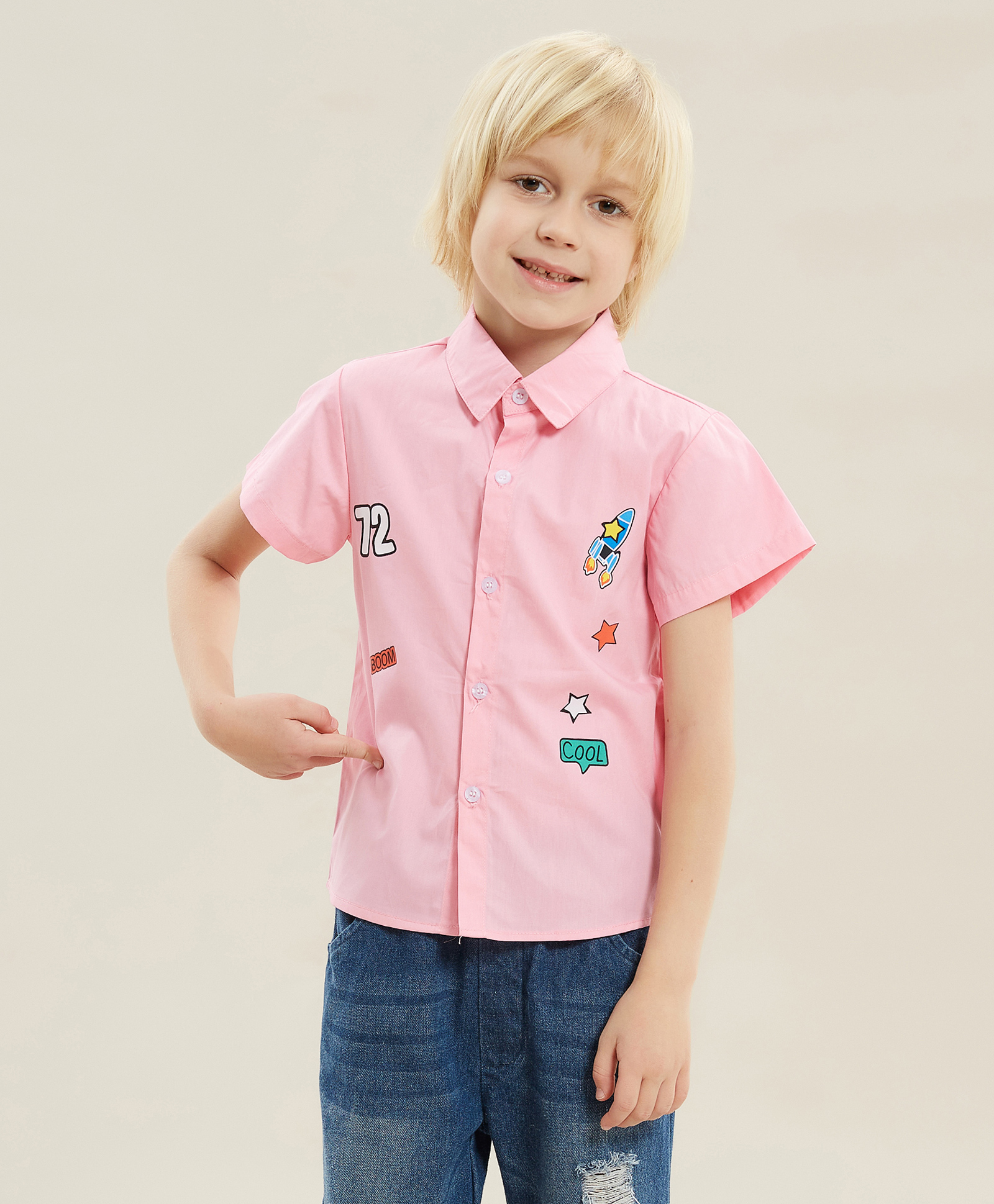Kookie Kids Half Sleeves Shirt Rocket Print - Pink-image-24