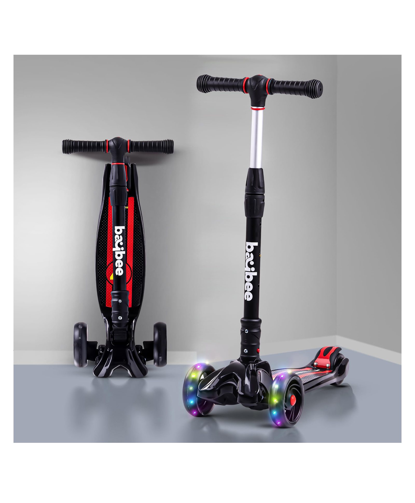 Baybee Flash Foldable Skate Scooter With Adjustable Height Wide LED PU Wheels And Brake - Grey-image-48