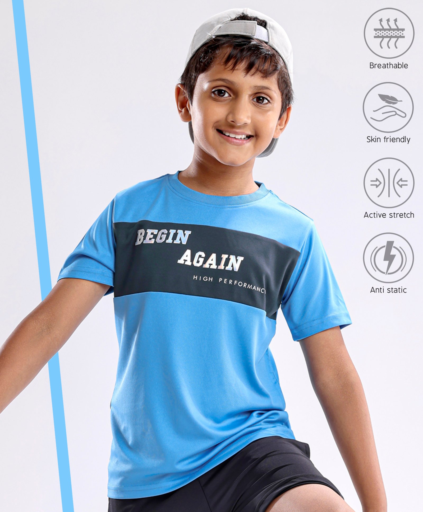 Pine Active Half Sleeves Quick Dry T-shirt with HD Print - Aqua Blue-image-48