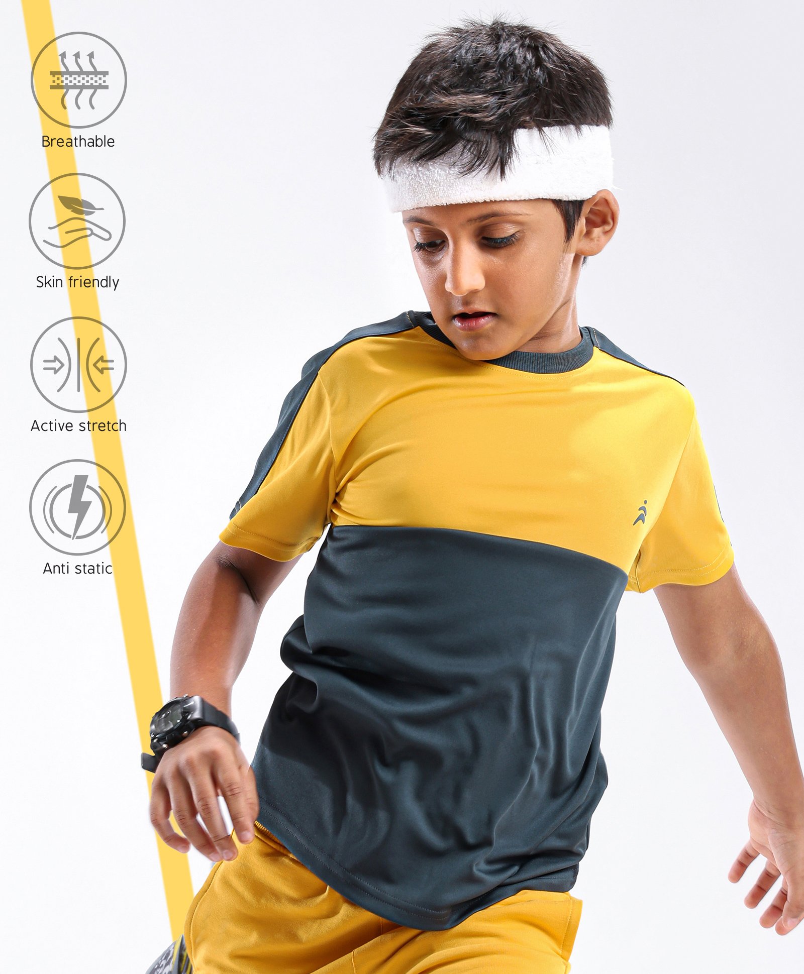 Pine Active Half Sleeves Tape Solid T-shirt - Yellow-picture-13