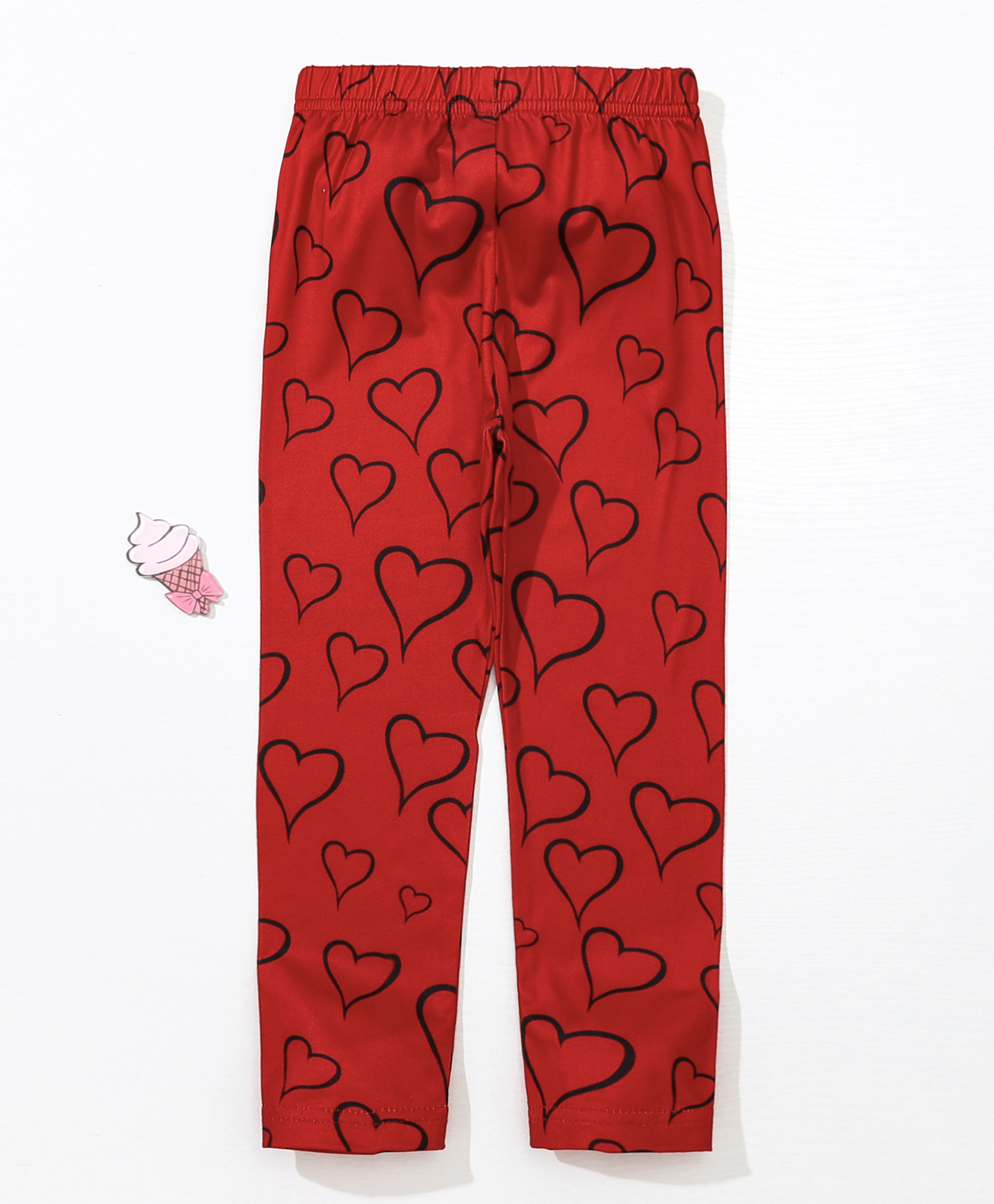 Kookie Kids Full Length Heart Print Leggings - Red-picture-15