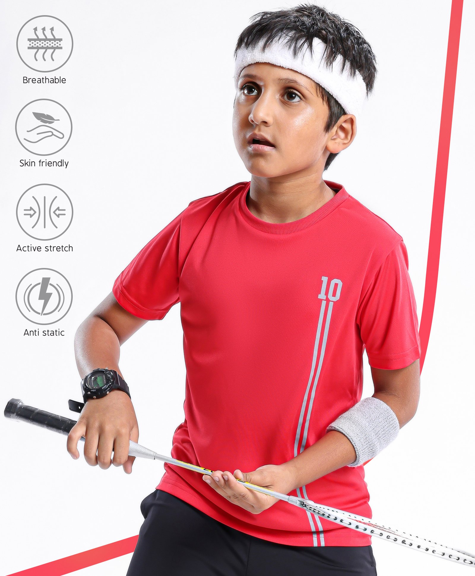 Pine Active Polyester Half Sleeves Numeric Print T Shirt - Red-picture-15