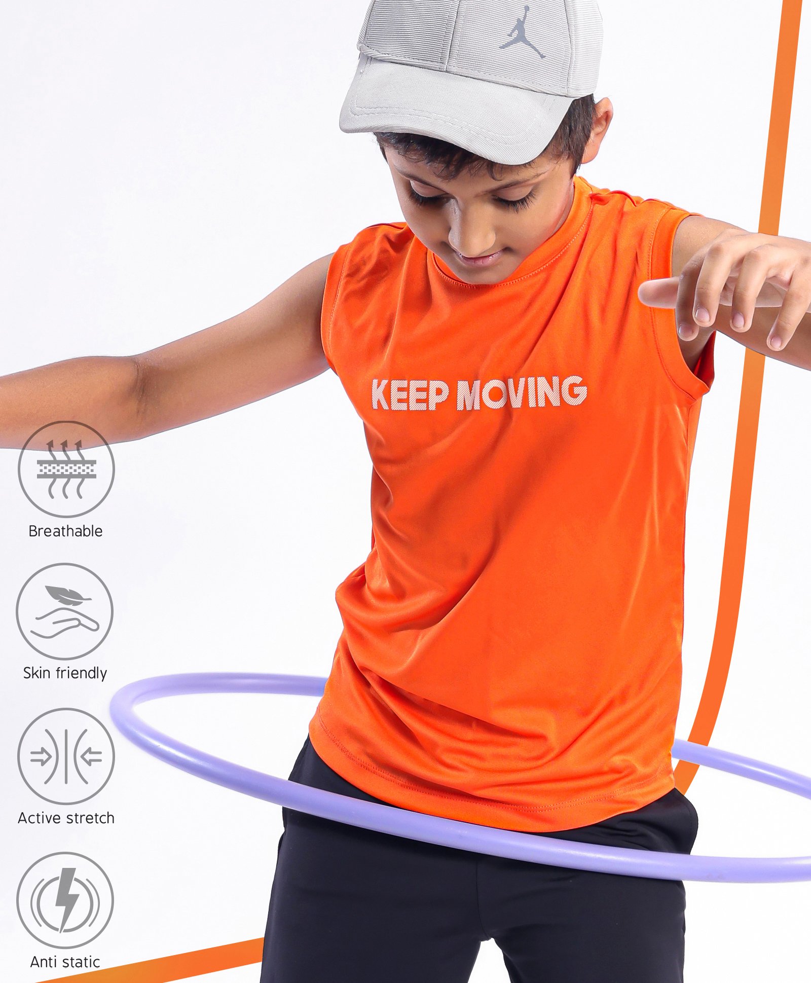 Pine Active Skin Friendly & Breathable Sleeveless Text Print T-Shirt - Orange-picture-31
