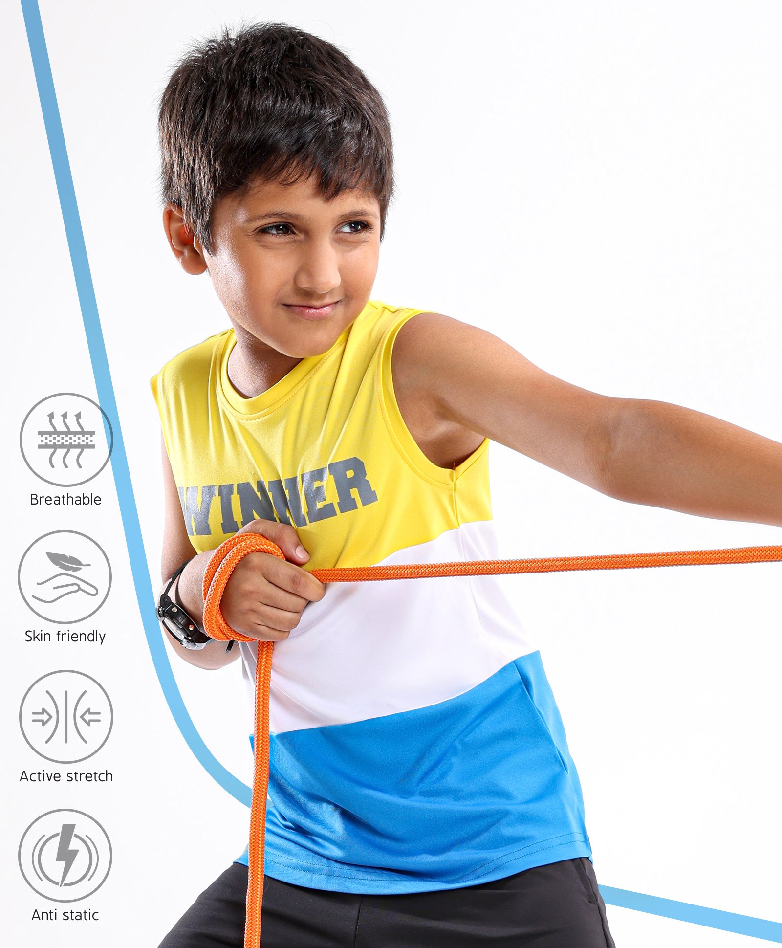 Pine Active Polyester Sleeveless T-Shirt Text Printed - Yellow Blue-image-7