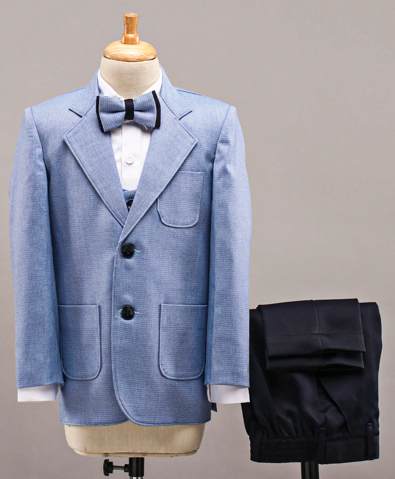 Robo Fry Full Sleeves 4 Piece Party Suit with Bow - Blue White Black-picture-10
