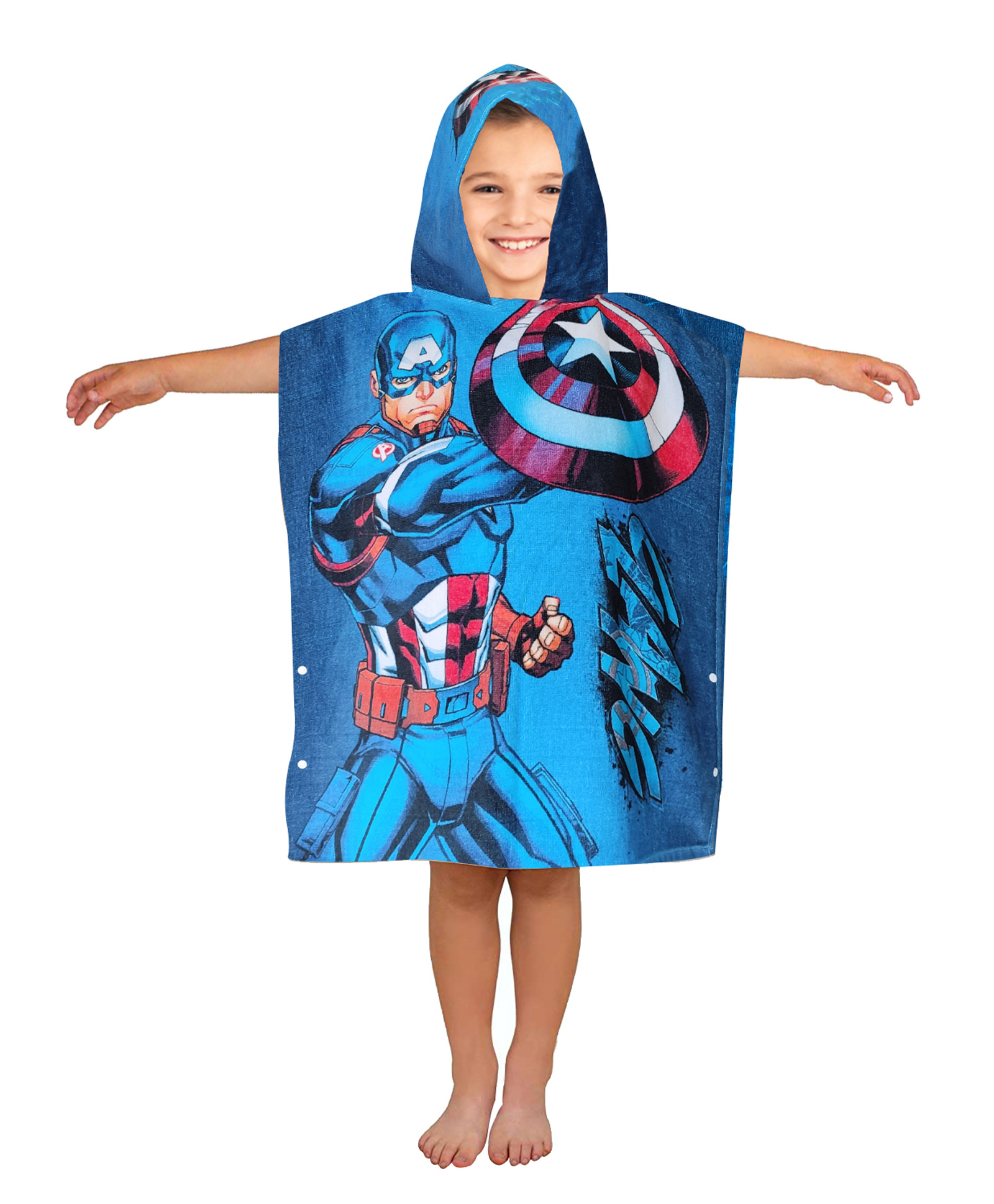 Marvel Gang Captain America Hooded Poncho Towel - Blue-image-11