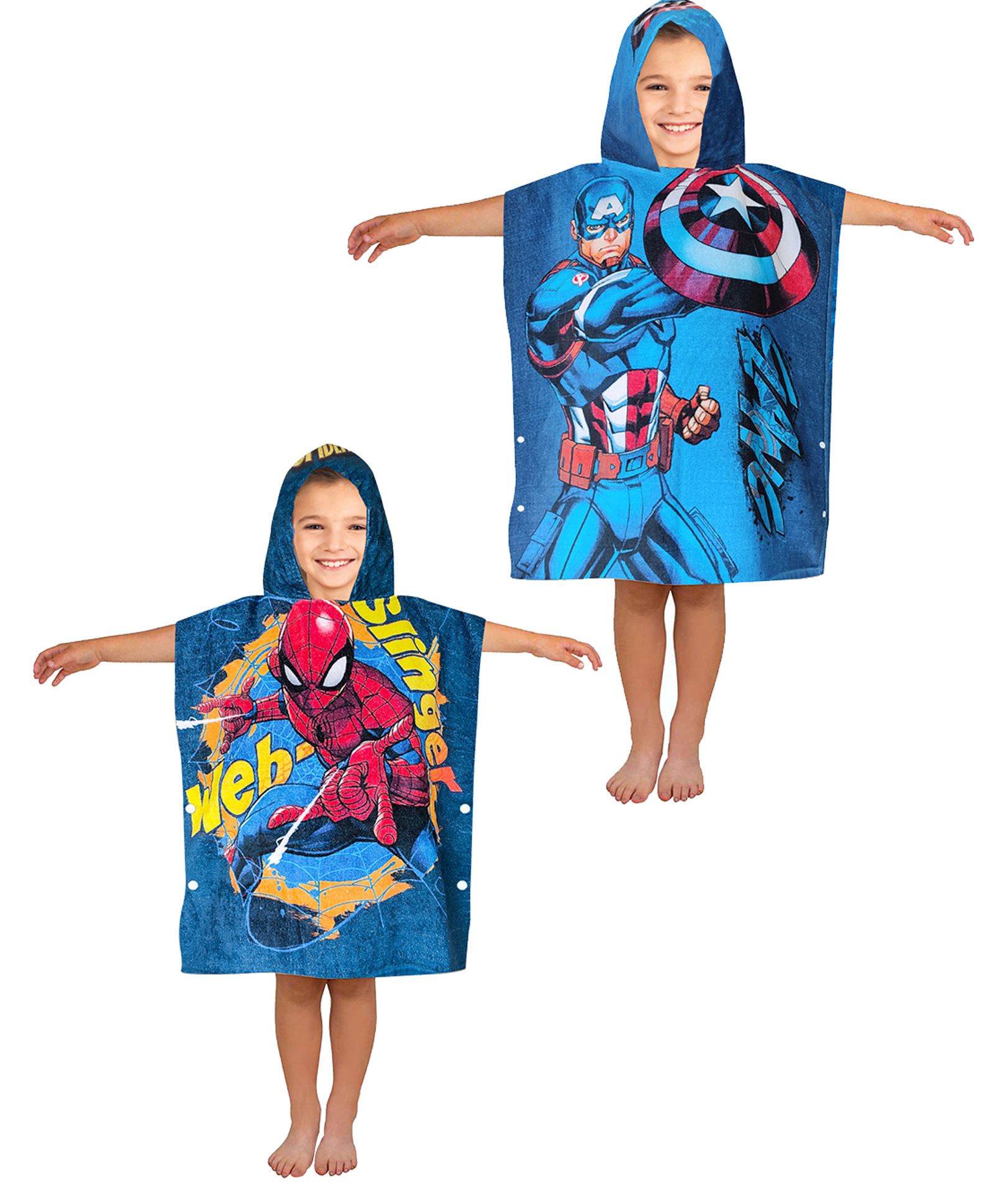 Marvel Spiderman and Captain America Hooded Bath Towel Pack of 2 - Blue-image-31