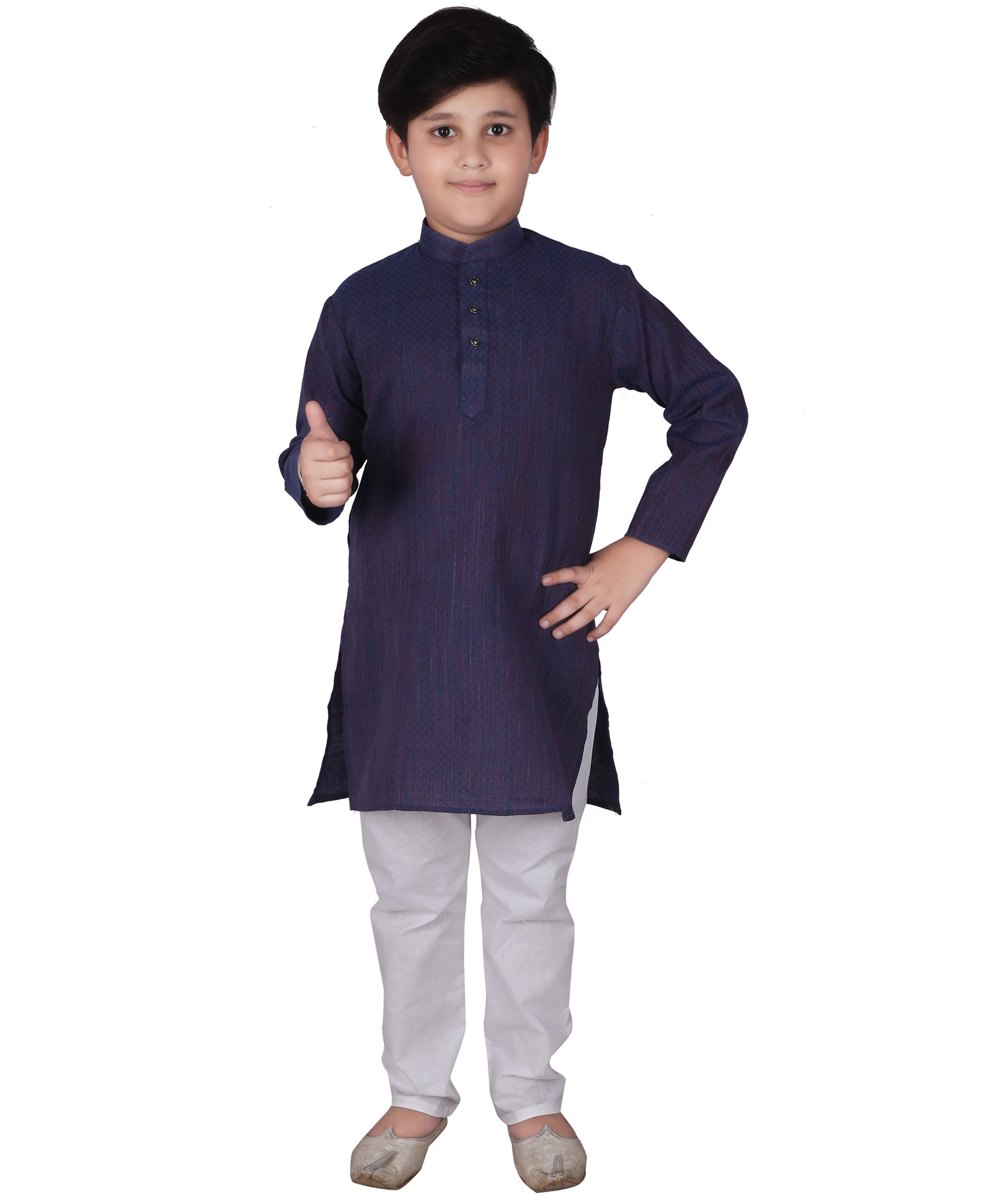 P-MARK Full Sleeves Self Pattern Kurta Pyjama - Royal Blue-image-42