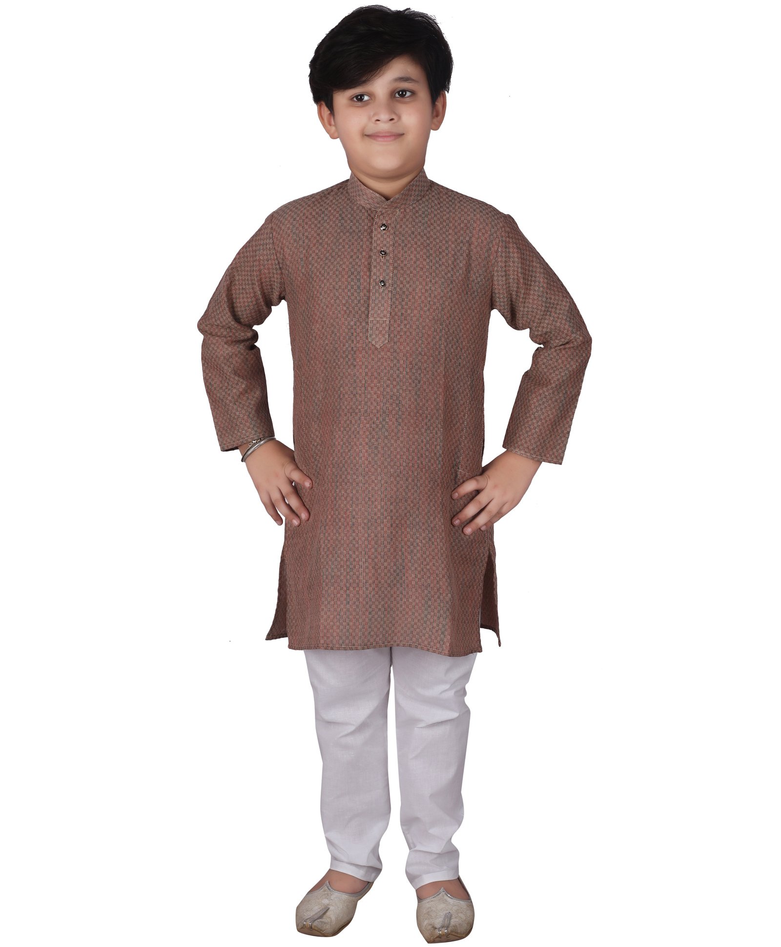 P-MARK Full Sleeves Self Pattern Kurta Pyjama  - Light Brown-picture-11