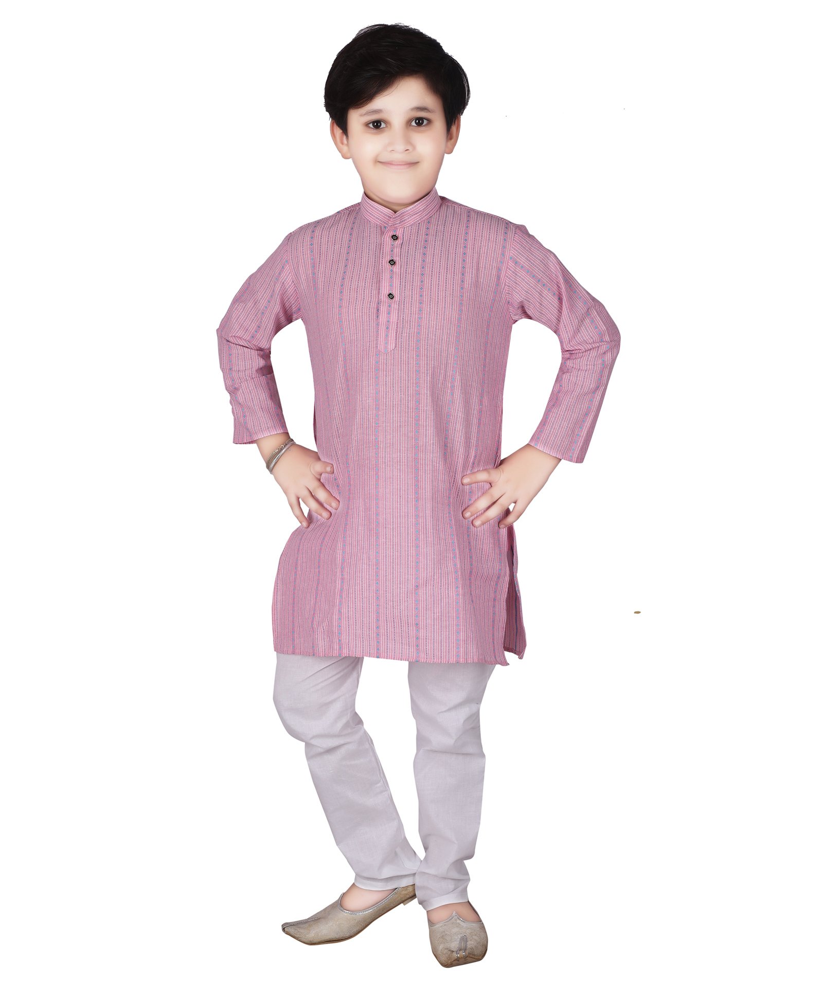 P-MARK Full Sleeves Striped Pattern Kurta Pyjama  - Pink-image-21