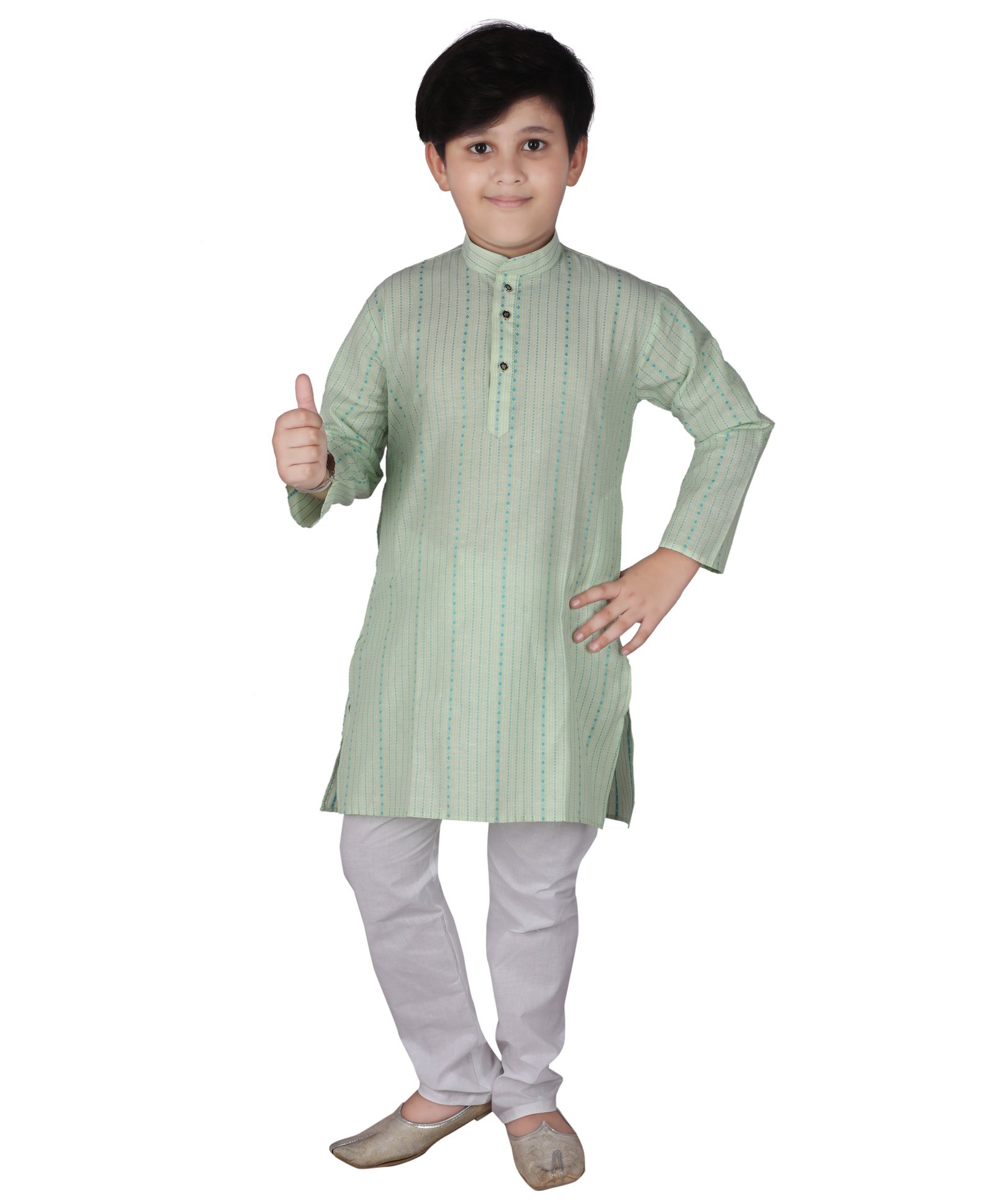 P-MARK Full Sleeves Striped Pattern Kurta Pyjama  - Light Green-picture-28