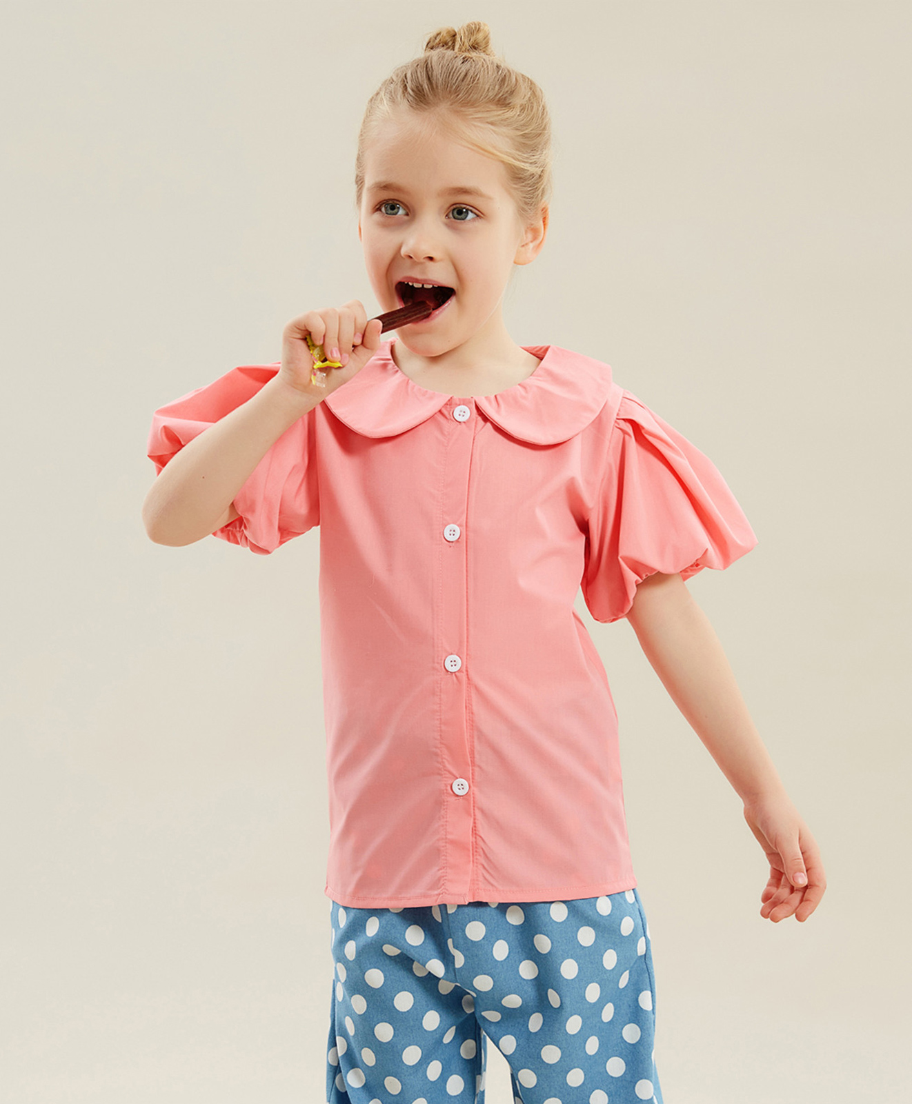 Kookie Kids Balloon Sleeves Solid Top - Pink-image-11