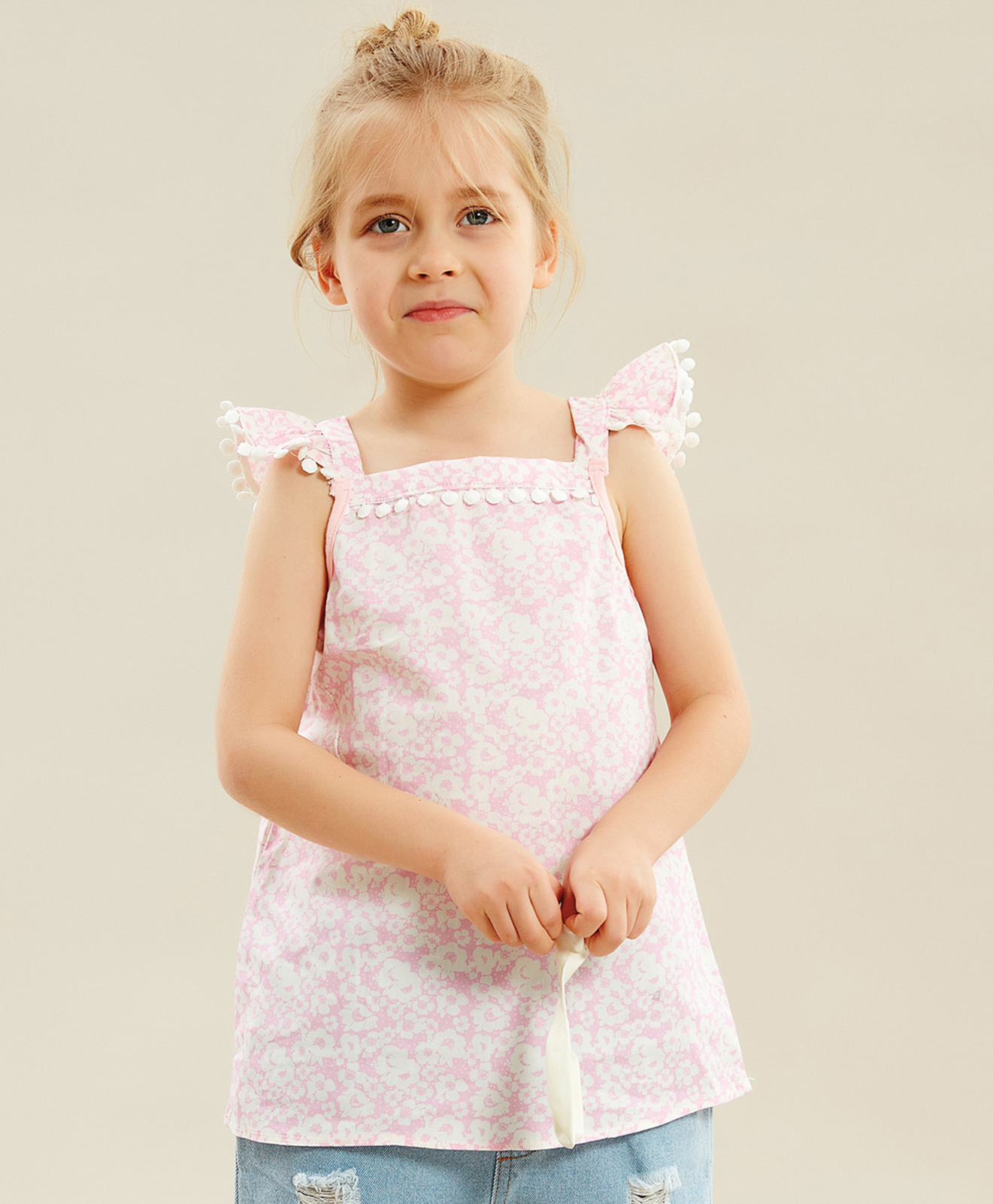 Kookie Kids Cap Sleeves Top with Lace Detailing Floral Print - Pink-image-25