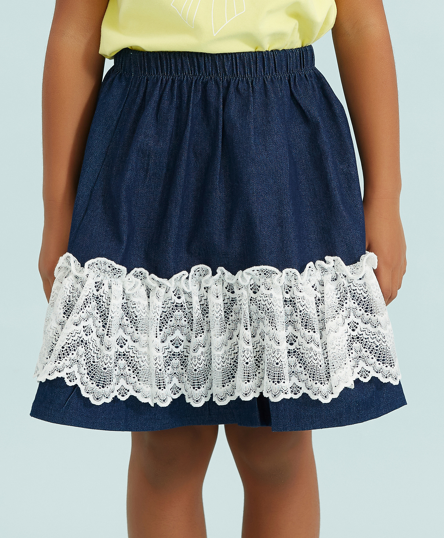 Kookie Kids Above Knee Length Denim Skirt Lace Detailing - Dark Blue-picture-15