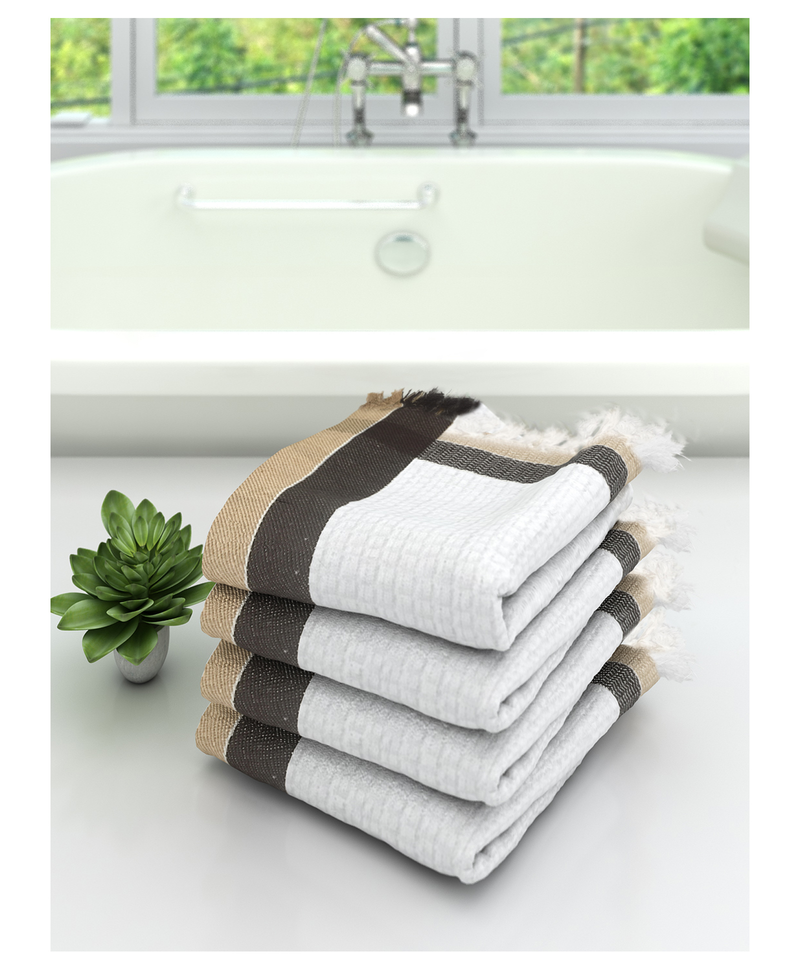 Athom Living 100% Premium Cotton Bath Towel Pack Of 4 - White-picture-44