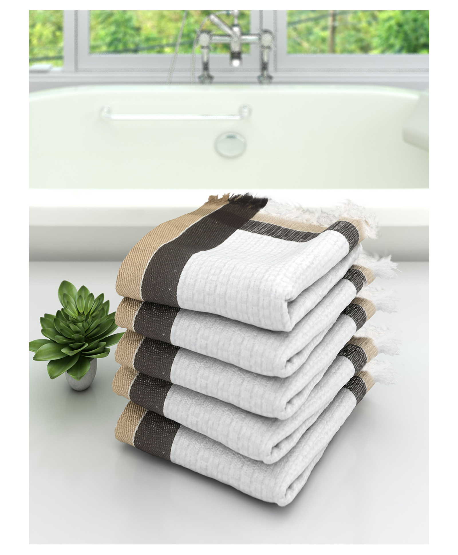 Athom Living 100% Premium Cotton Bath Towel Pack Of 5 - White-picture-24