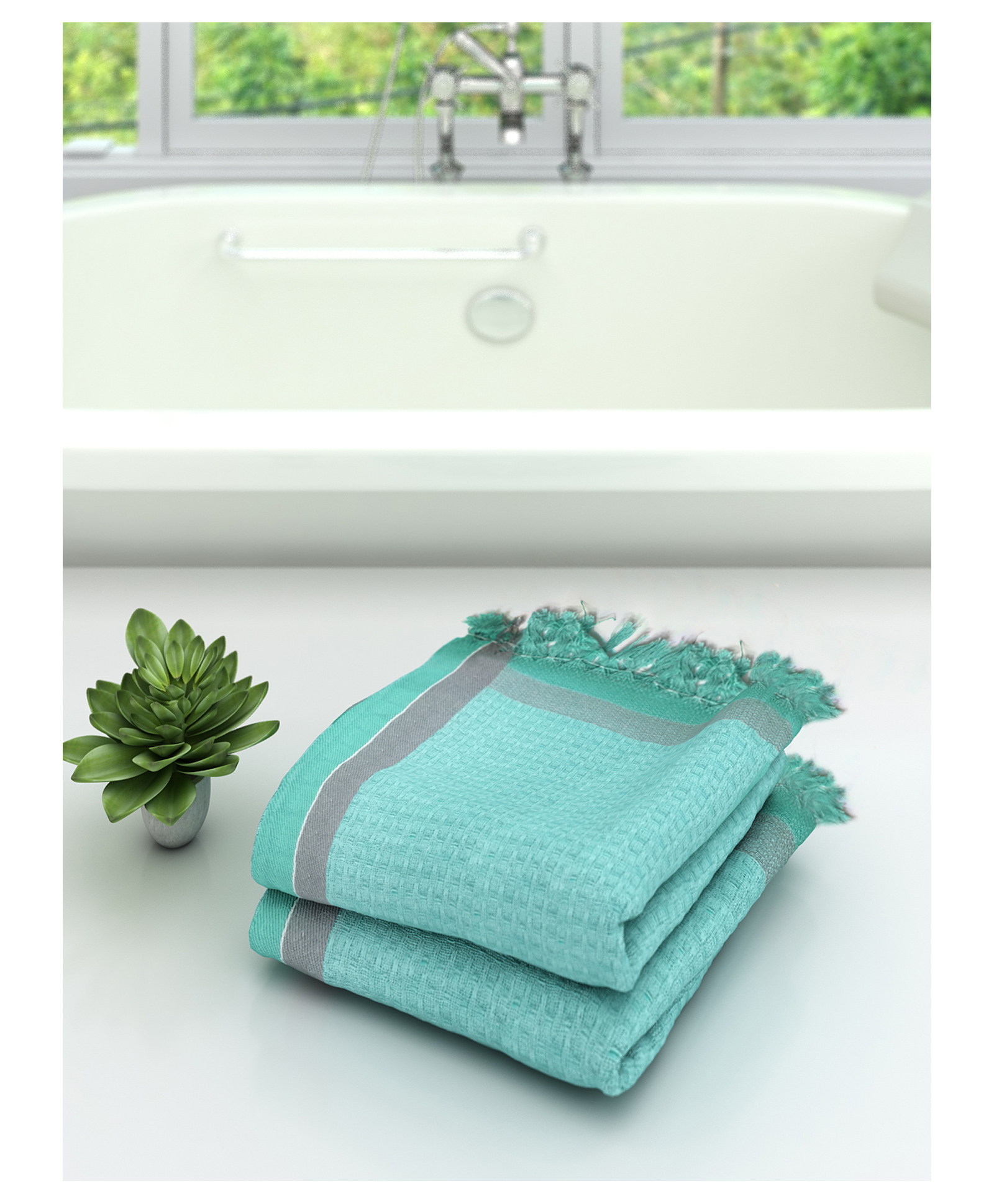 Athom Living 100% Premium Cotton Bath Towel Pack Of 2 - Green-image-25