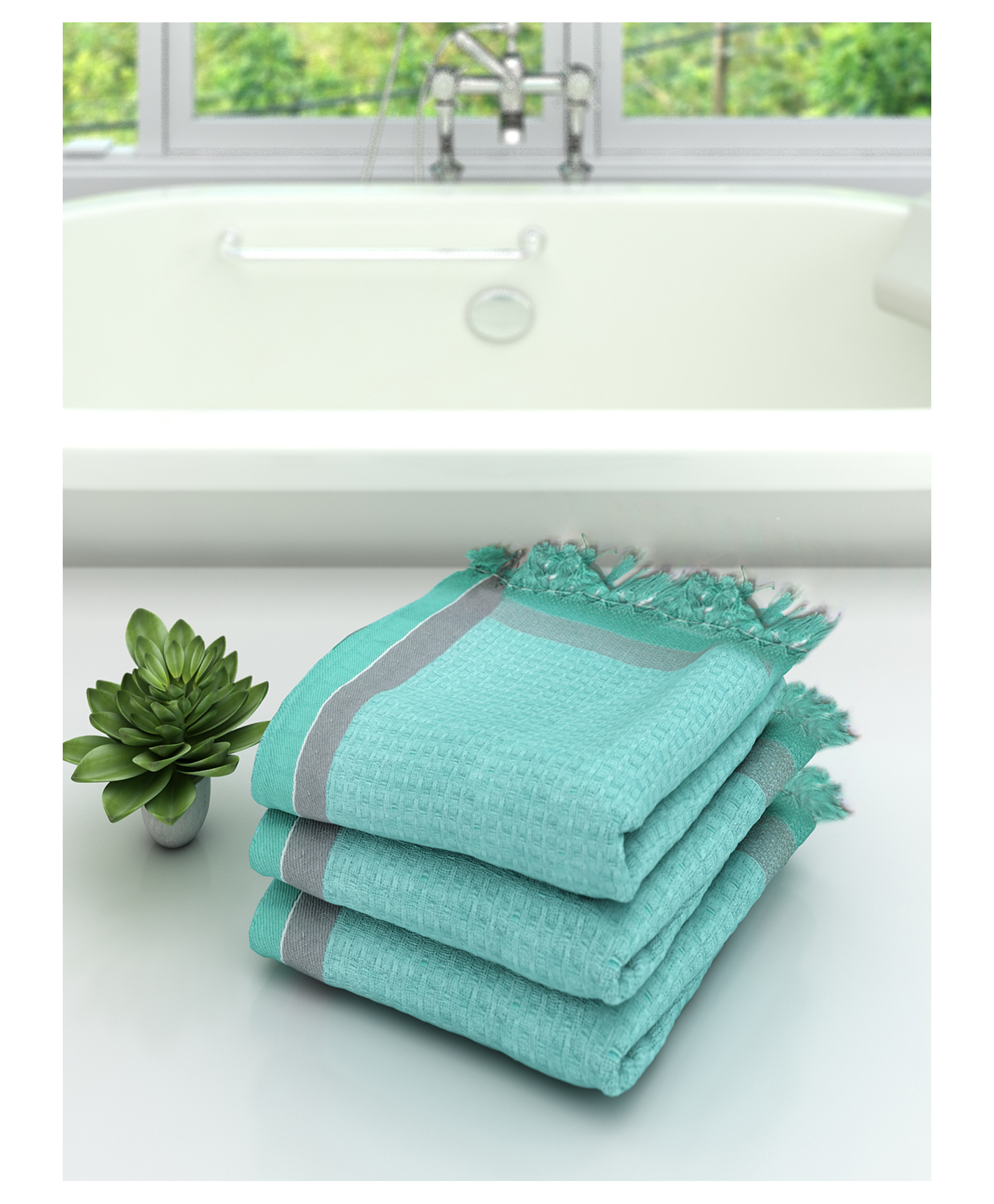 Athom Living 100% Premium Cotton Bath Towel Pack Of 3 - Green-image-21