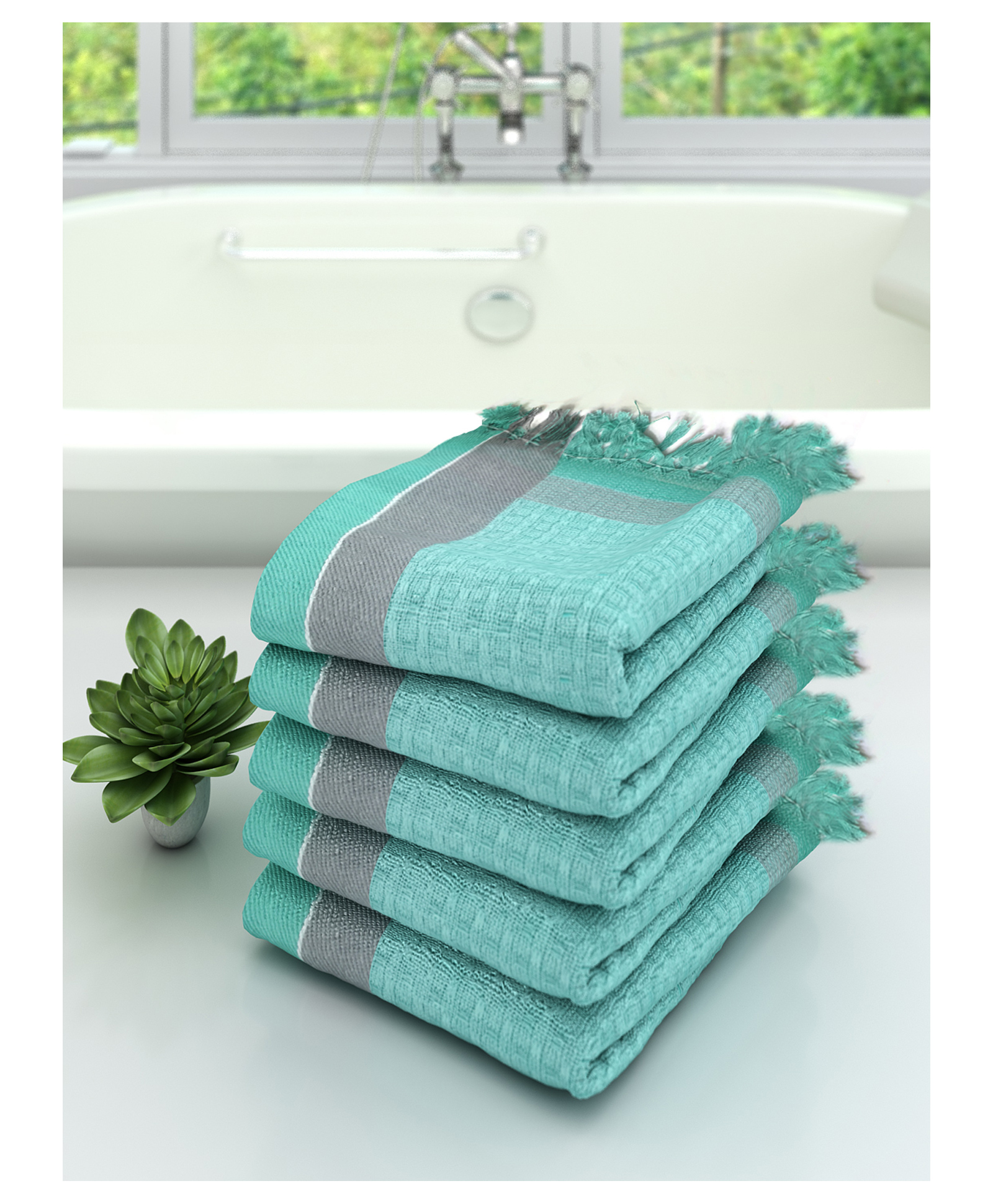 Athom Living 100% Premium Cotton Bath Towel Pack Of 5 - Green-picture-17