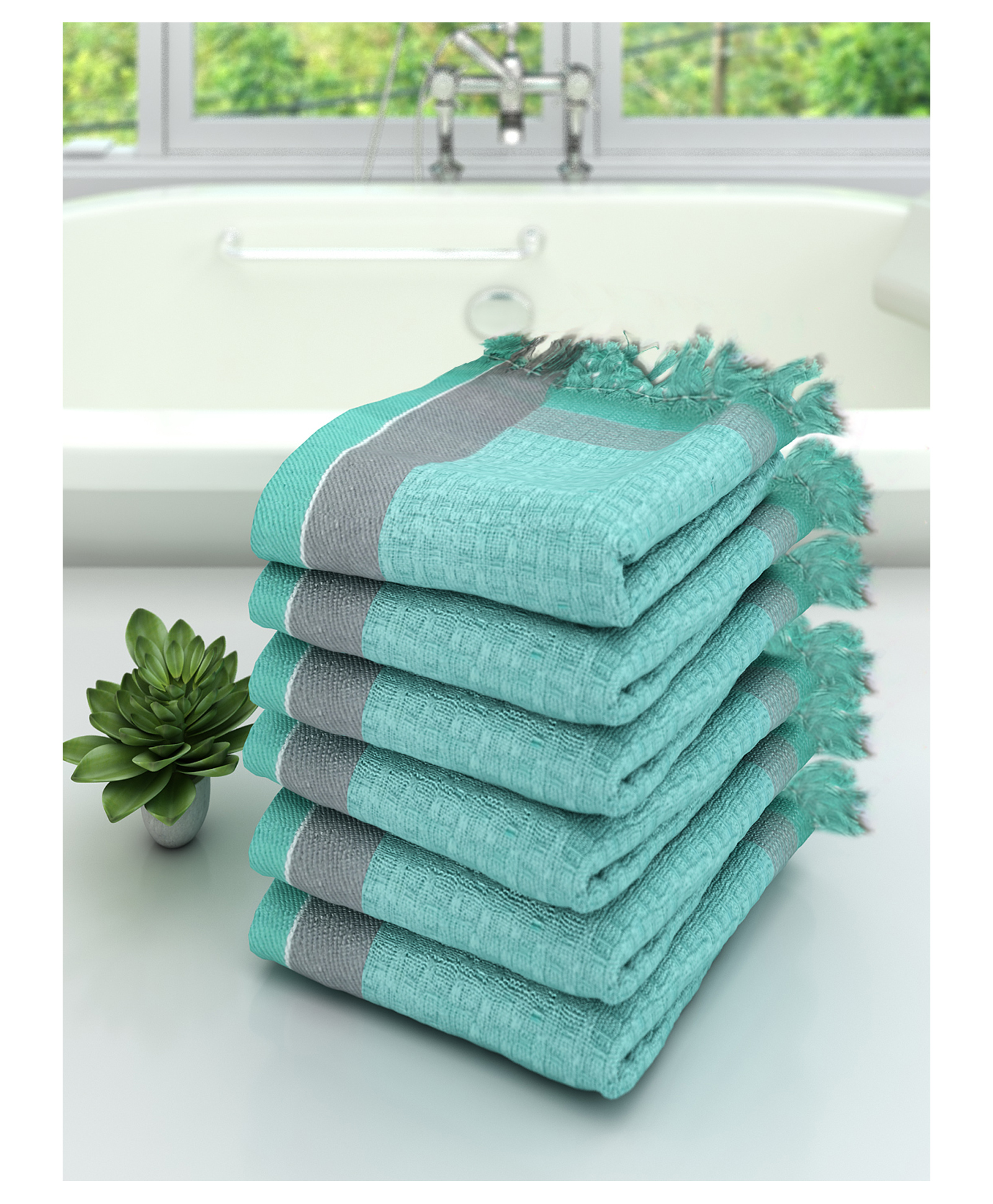 Athom Living 100% Premium Cotton Bath Towel Pack Of 6 - Green-picture-21