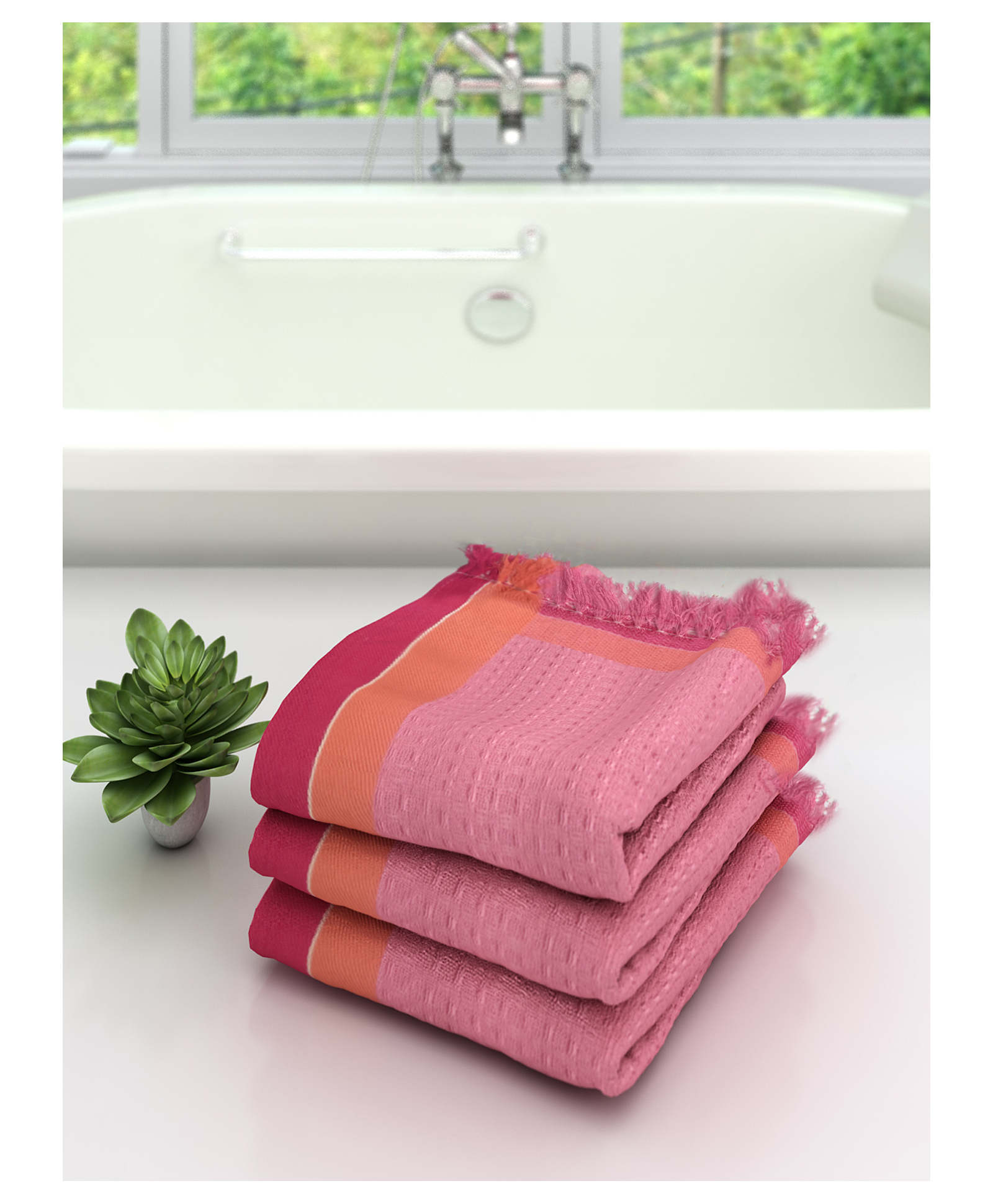 Athom Living 100% Premium Cotton Bath Towel Pack Of 3 - Pink-image-17