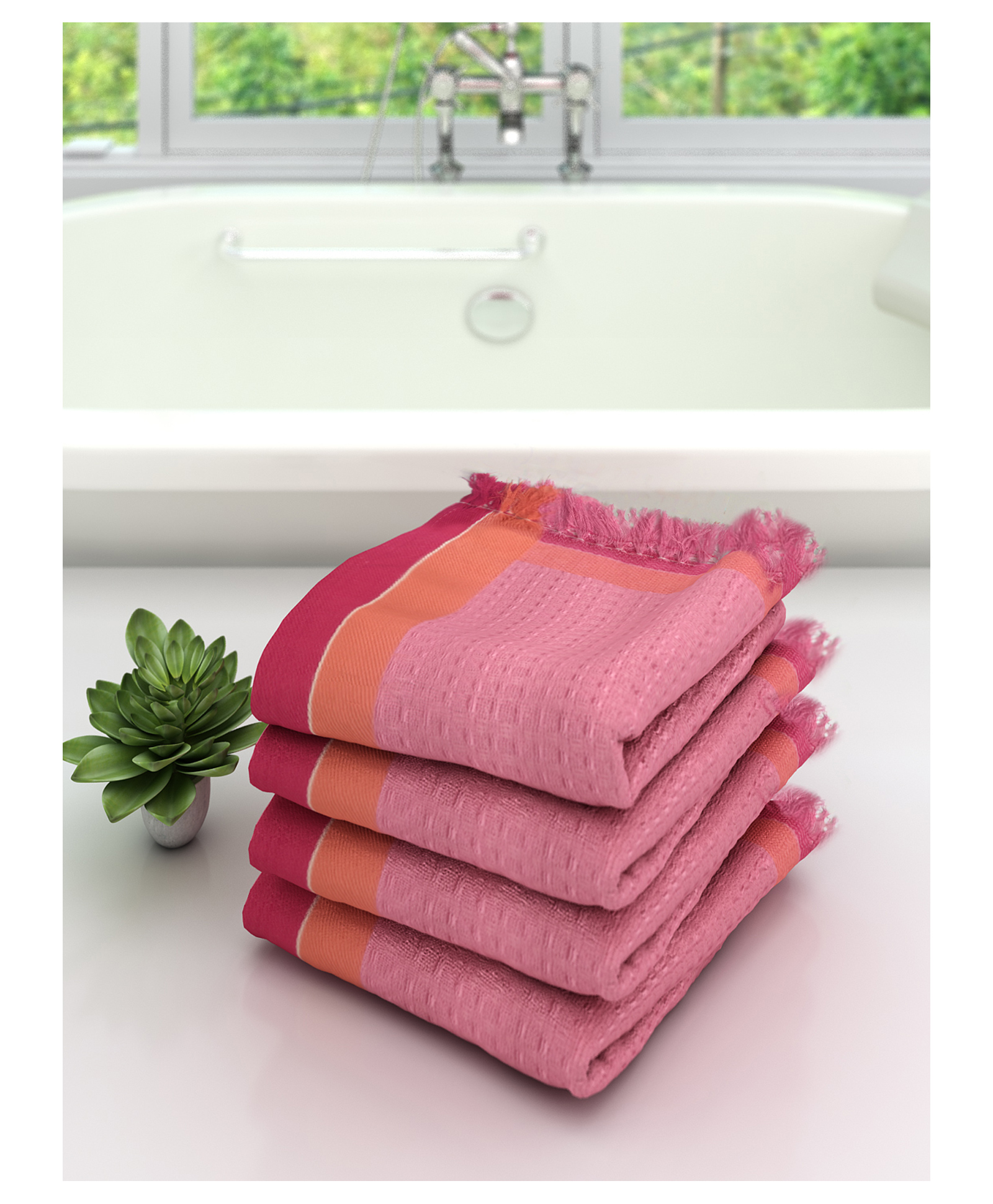 Athom Living 100% Premium Cotton Bath Towel Pack Of 4 - Pink-image-18