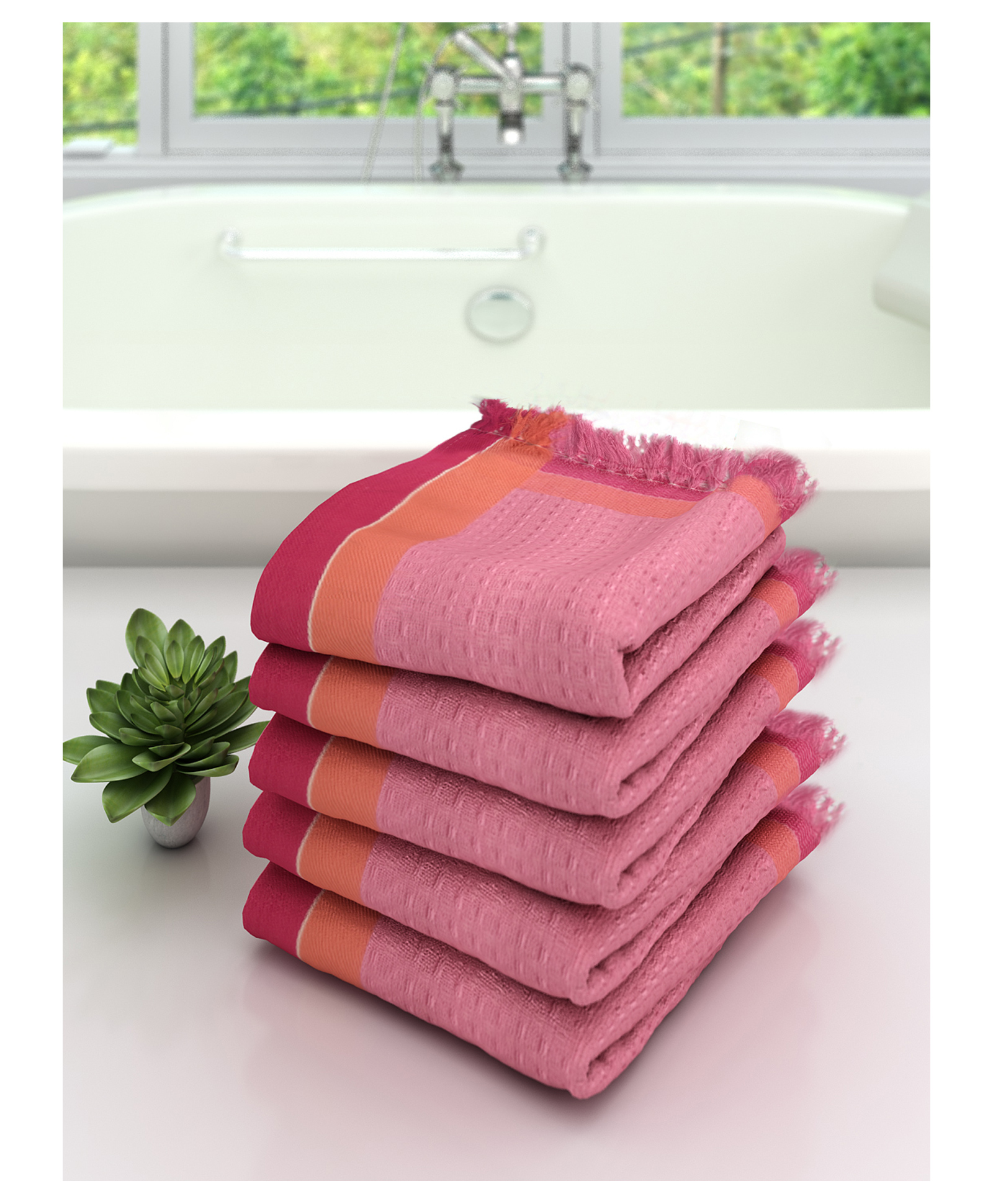 Athom Living 100% Premium Cotton Bath Towel Pack Of 5 - Pink-image-20