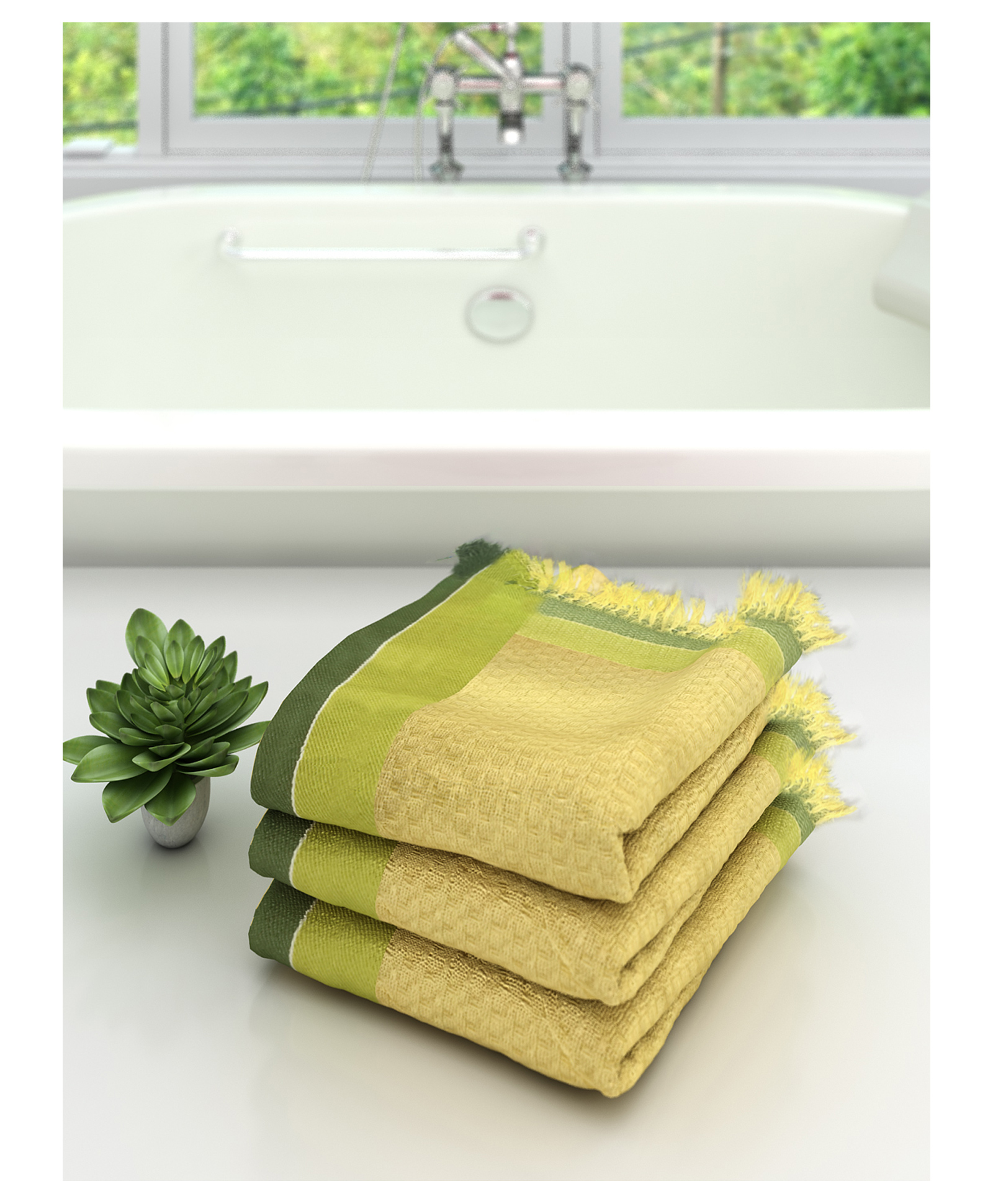 Athom Living 100% Premium Cotton Bath Towel Pack Of 3 - Yellow-picture-12