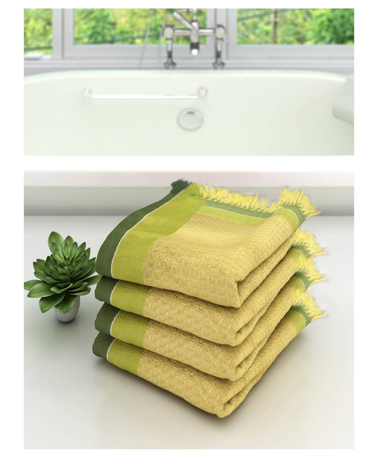 Athom Living 100% Premium Cotton Bath Towel Pack Of 4 - Yellow-picture-23