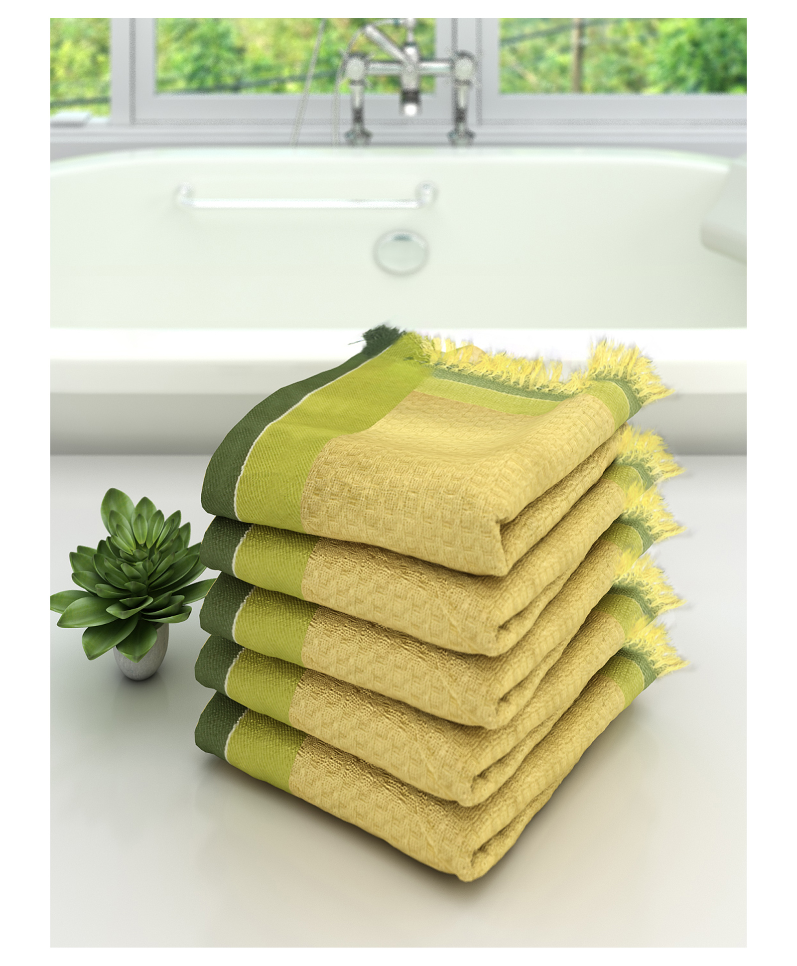 Athom Living 100% Premium Cotton Bath Towel Pack Of 5 - Yellow-picture-34