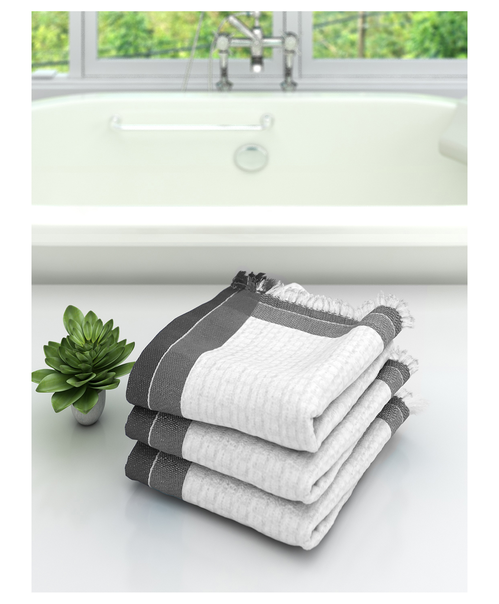 Athom Living 100% Premium Cotton Bath Towel Pack Of 3 - White-image-39
