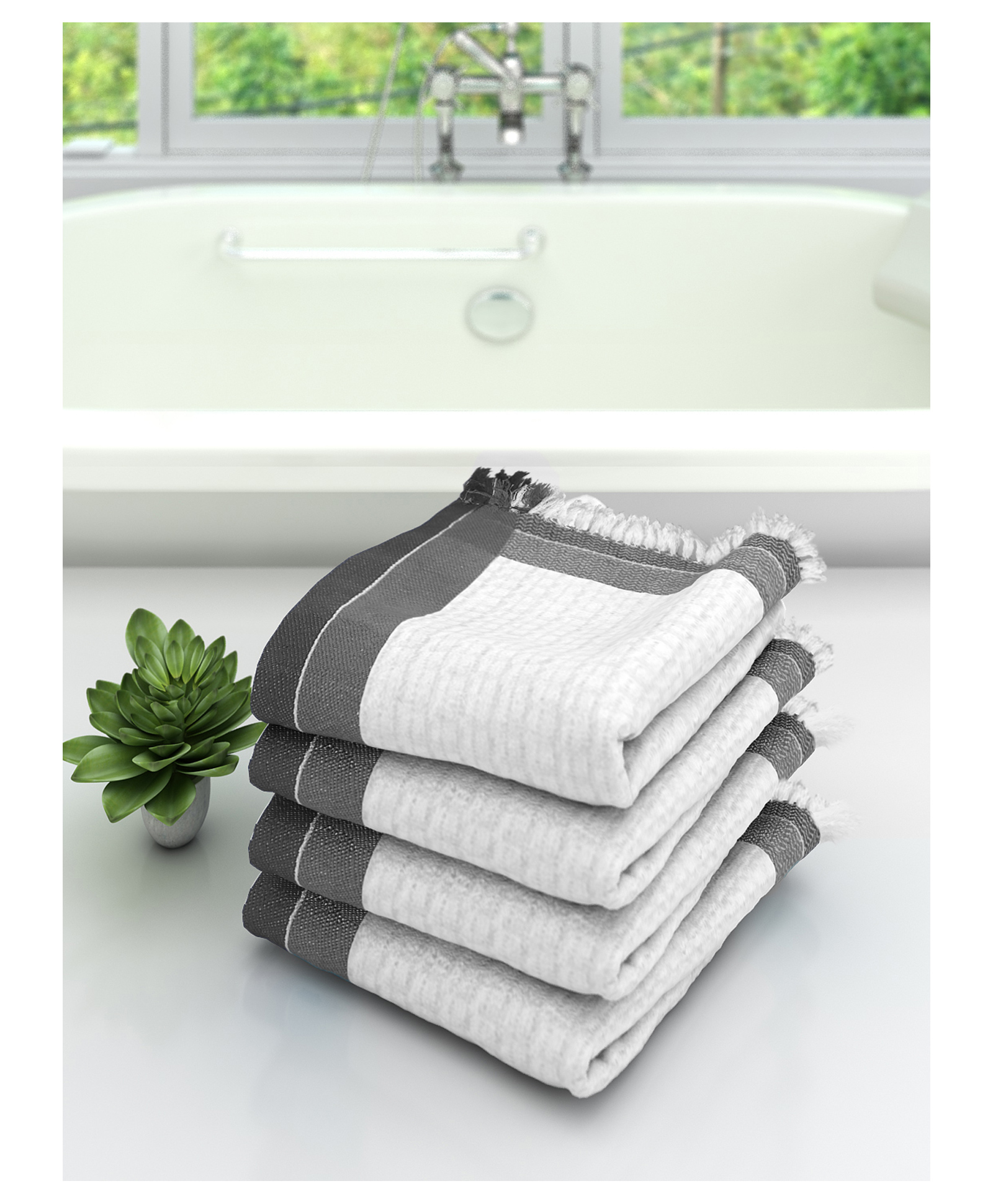 Athom Living 100% Premium Cotton Bath Towel Pack Of 4 - White-picture-16