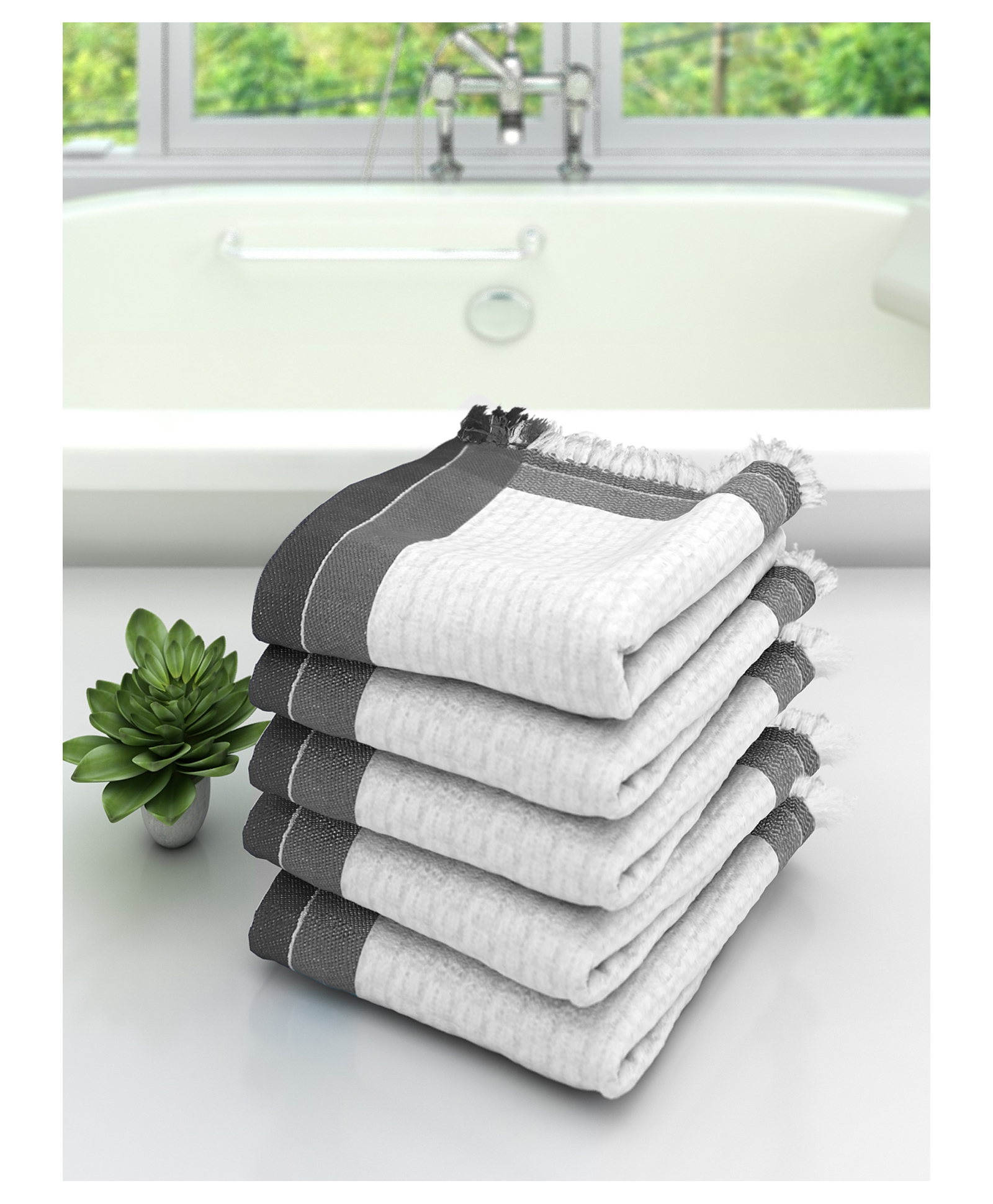 Athom Living 100% Premium Cotton Bath Towel Pack Of 5 - White-picture-12