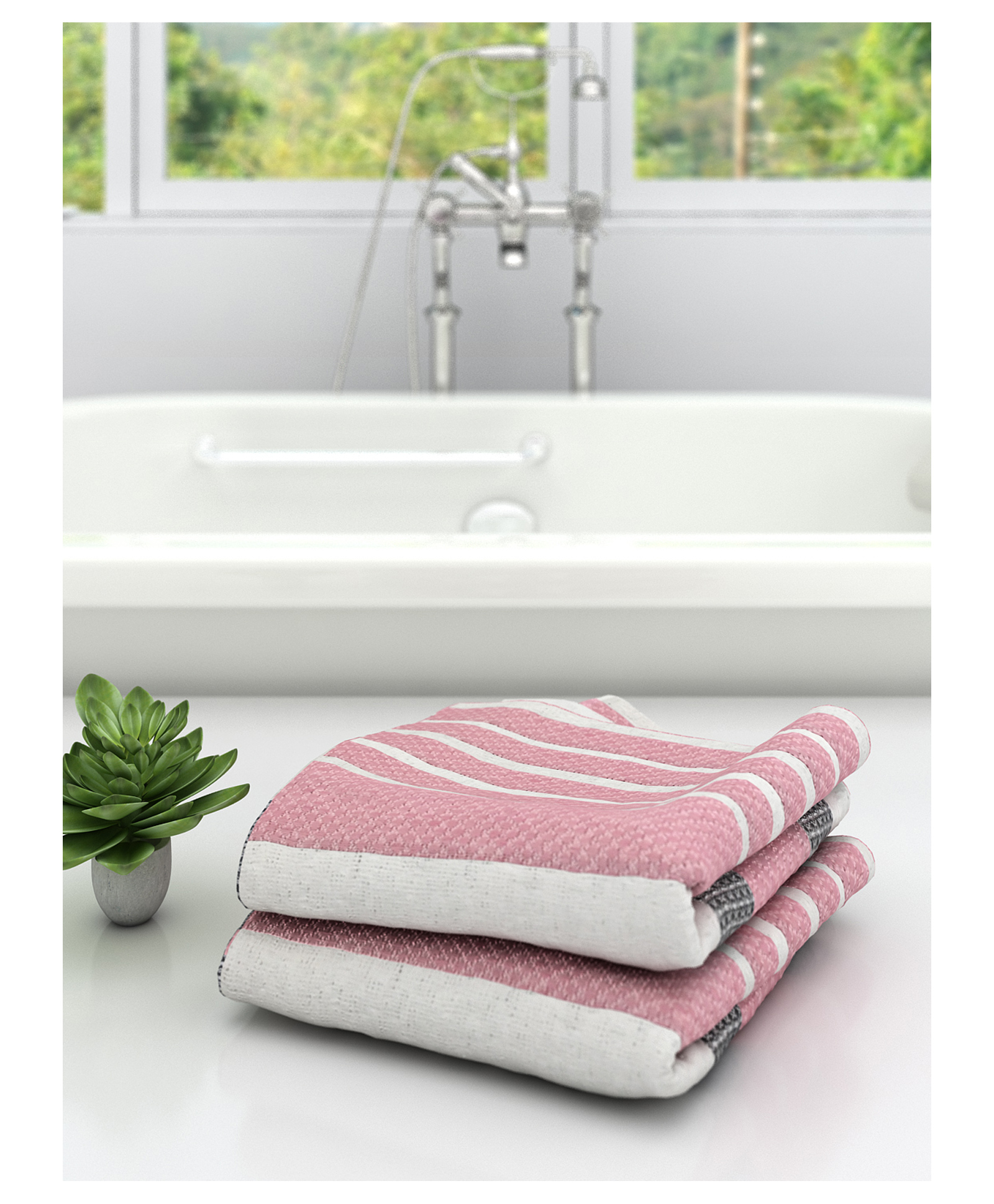 Athom Living 100% Premium Cotton Bath Towel Diamond Flower Print Pack Of 2 - Pink-picture-14