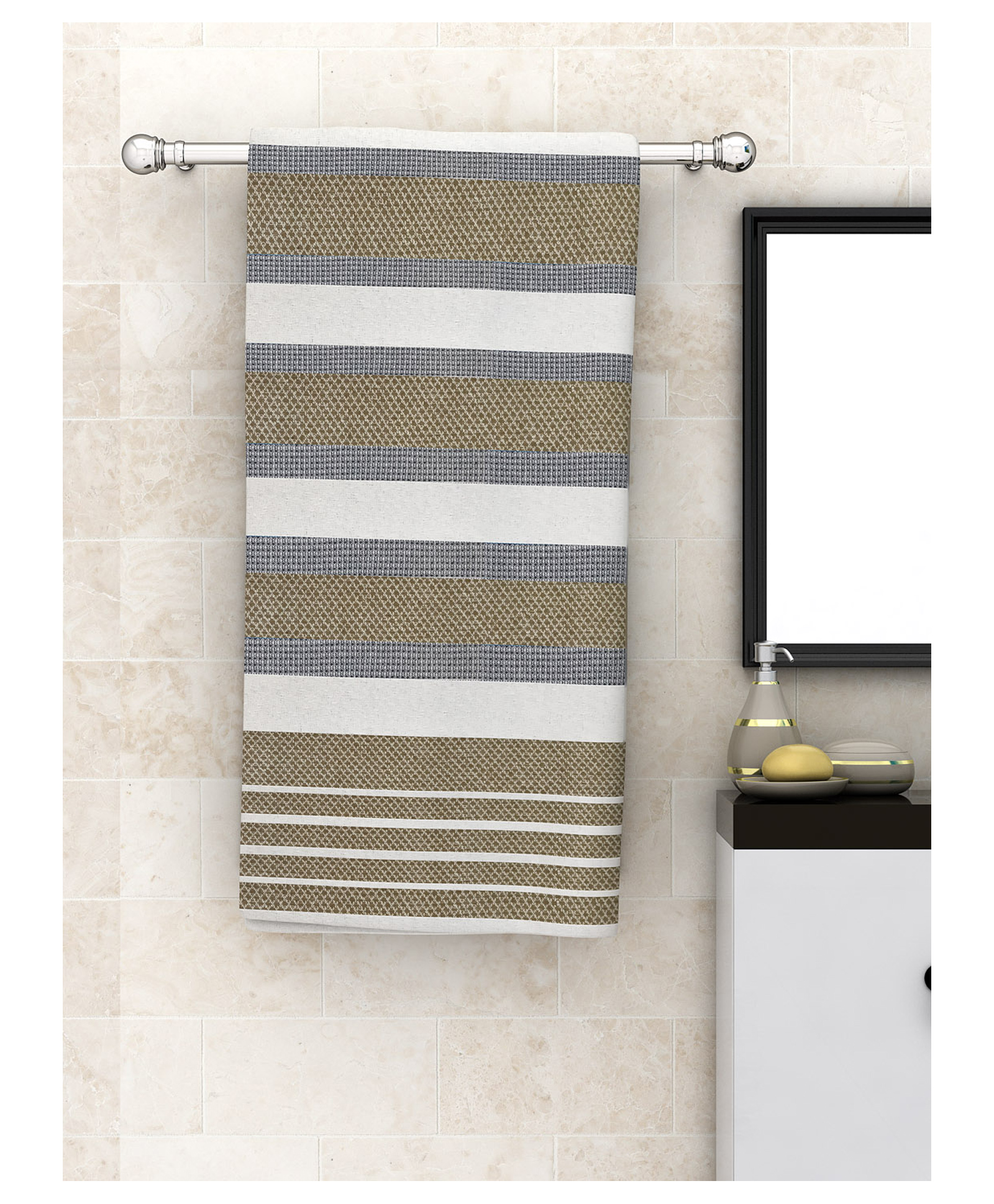 Athom Living 100% Premium Cotton Bath Towel Diamond Flower Print - Grey-picture-3