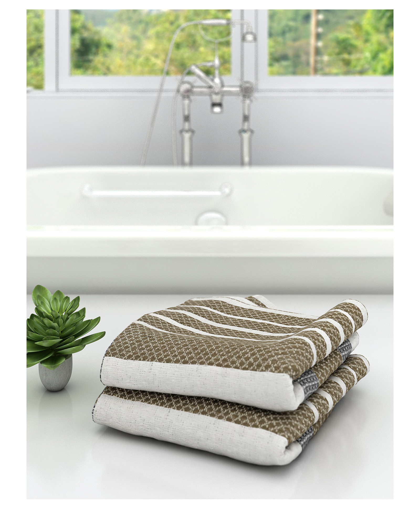 Athom Living 100% Premium Cotton Bath Towel Diamond Flower Print Pack Of 2 - Grey-picture-27