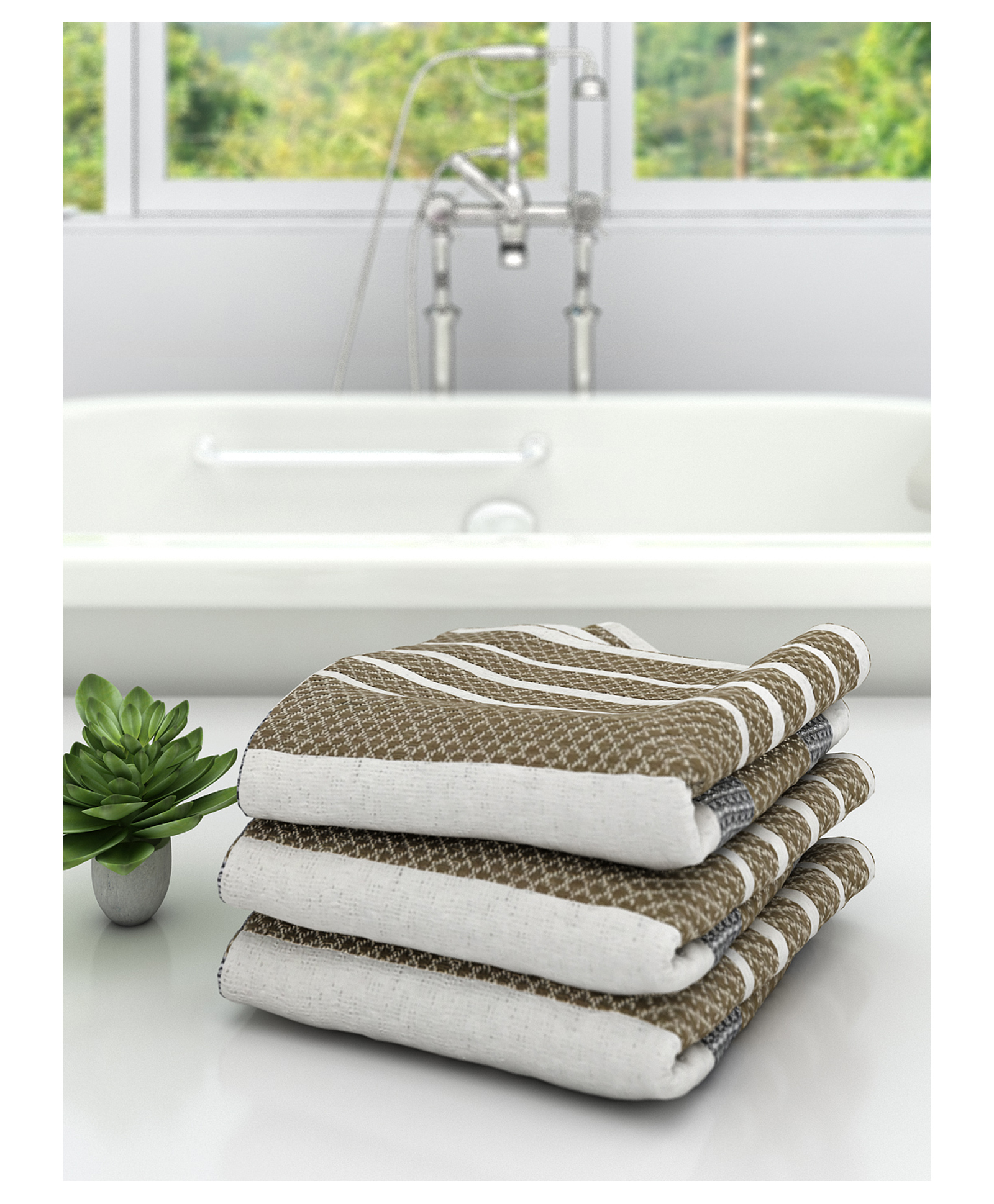Athom Living 100% Premium Cotton Bath Towel Diamond Flower Print Pack Of 3 - Grey-picture-17
