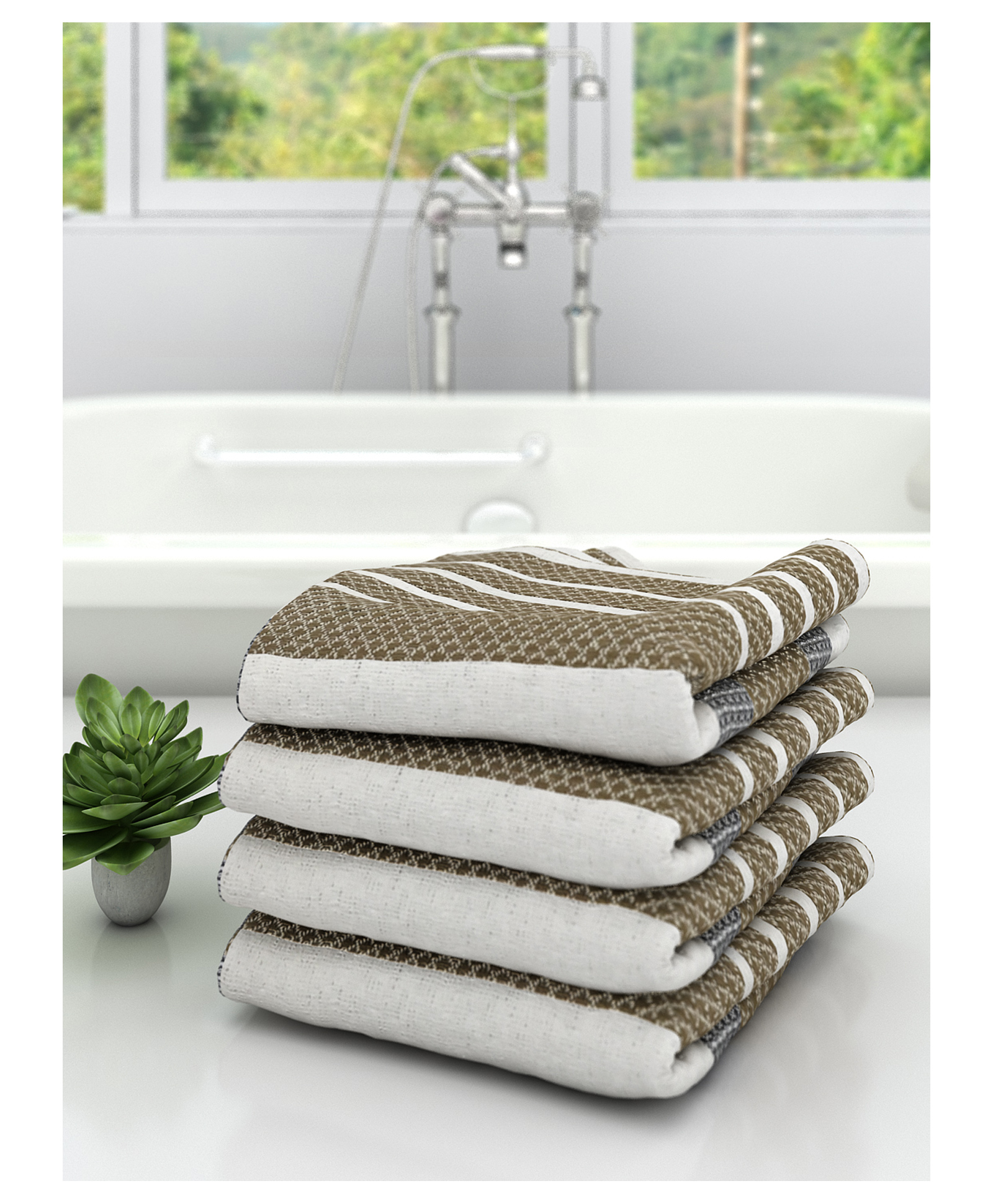 Athom Living 100% Premium Cotton Bath Towel Diamond Flower Print Pack Of 4 - Grey-picture-8