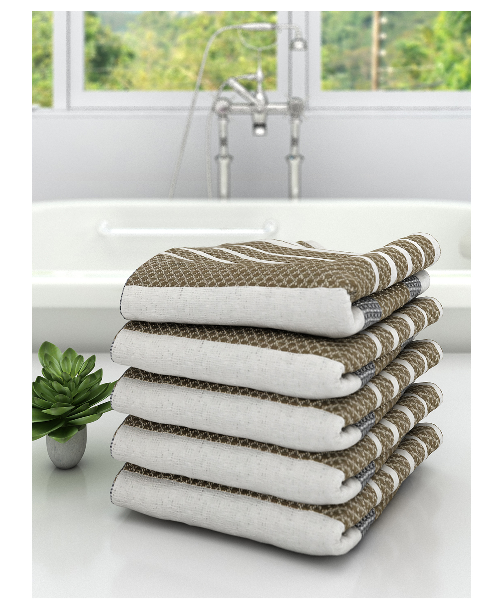 Athom Living 100% Premium Cotton Bath Towel Diamond Flower Print Pack Of 5 - Grey-picture-11