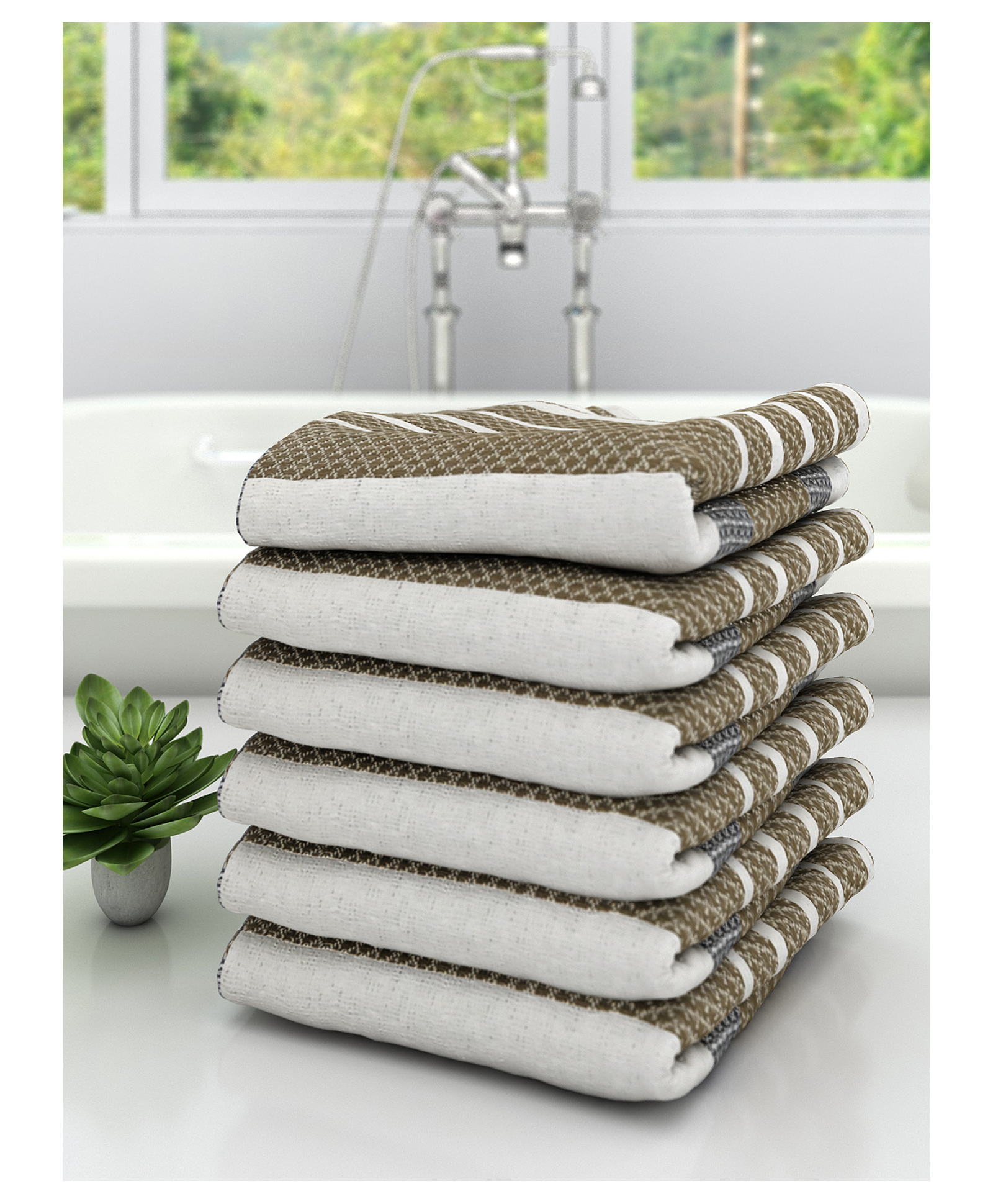 Athom Living 100% Premium Cotton Bath Towel Diamond Flower Print Pack Of 6 - Grey-picture-38