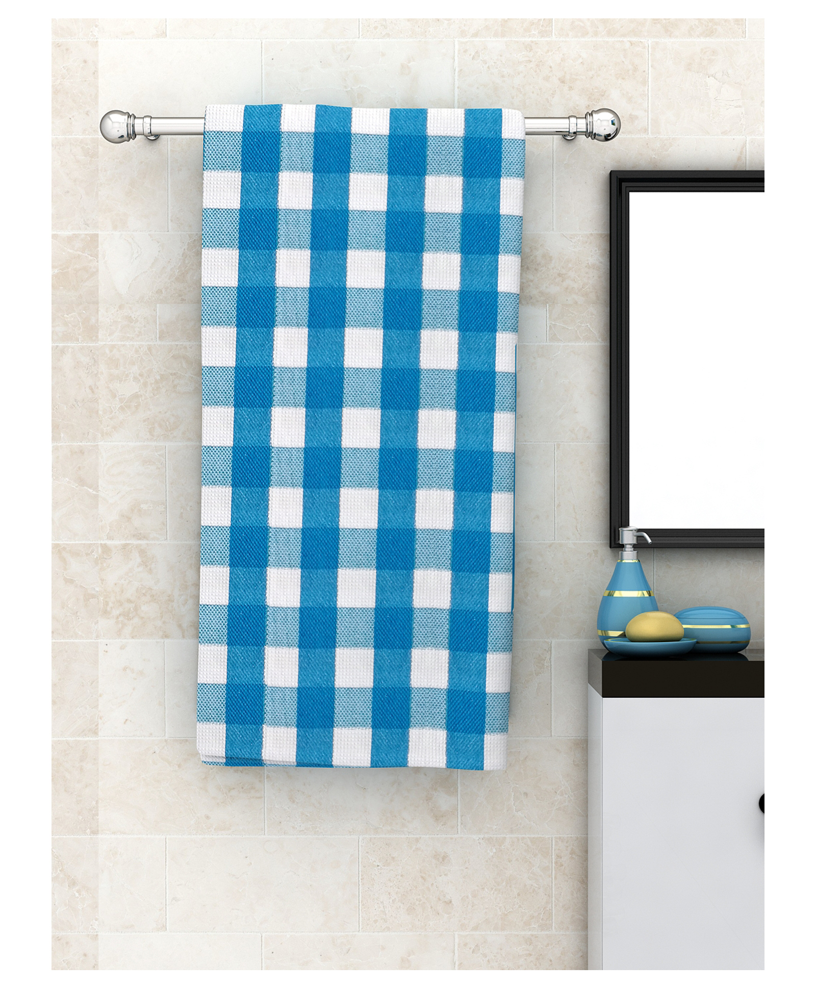 Athom Living 100% Premium Cotton Bath Towel Big Check Print - Blue-picture-24