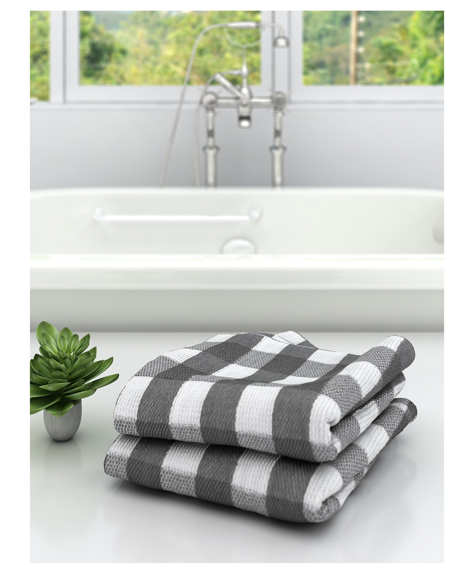 Athom Living 100% Premium Cotton Bath Towel Big Check Print Pack Of 2 - Grey-picture-21