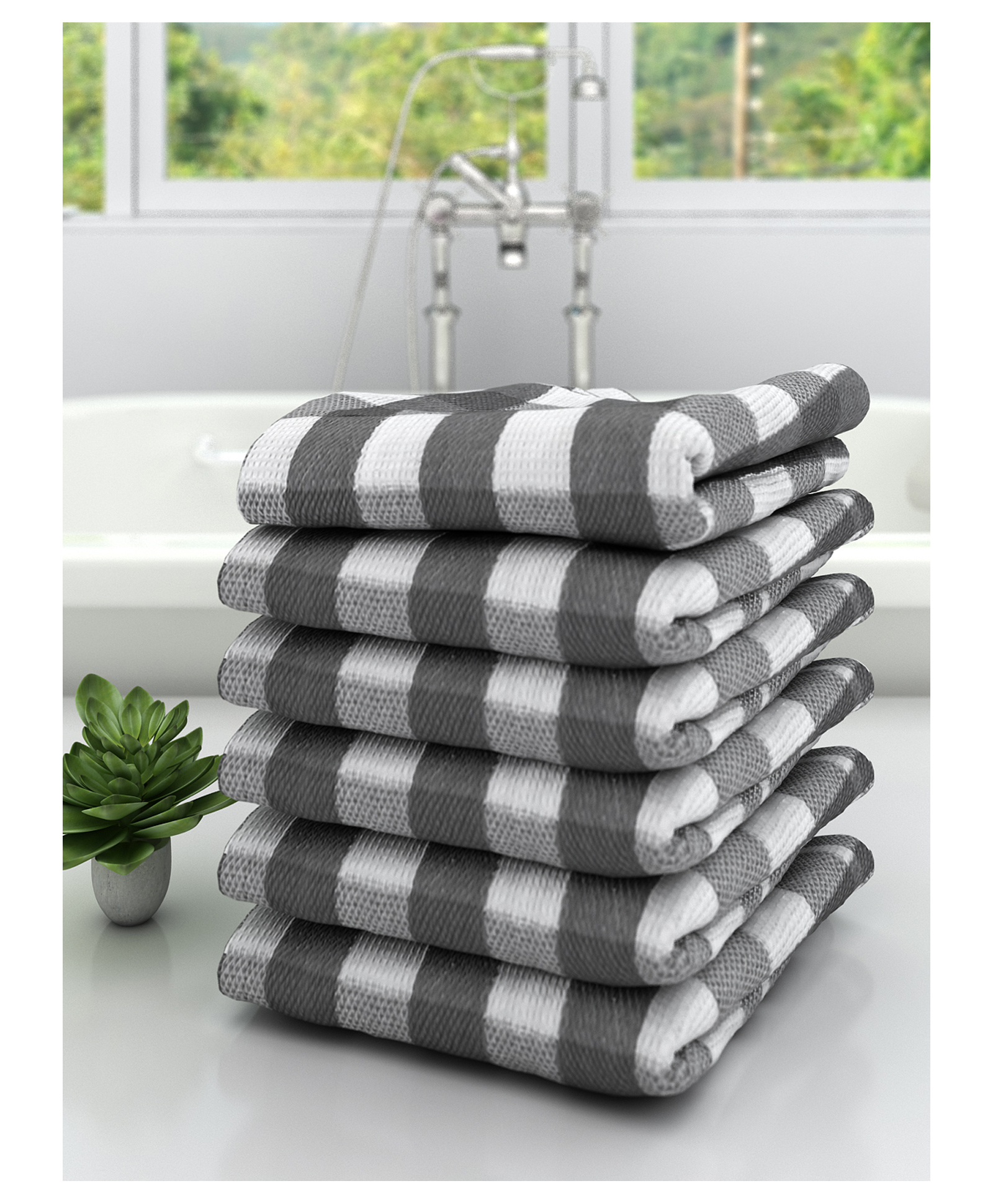 Athom Living 100% Premium Cotton Bath Towel Big Check Print Pack Of 6 - Grey-picture-28