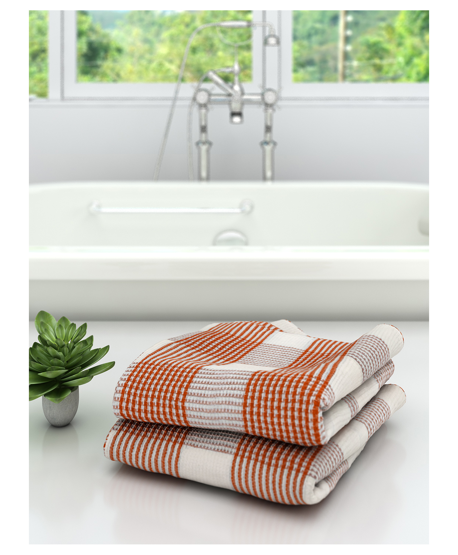 Athom Living 100% Cotton Bath Towels Pin Stripes Print Pack of 2 - Red-picture-13