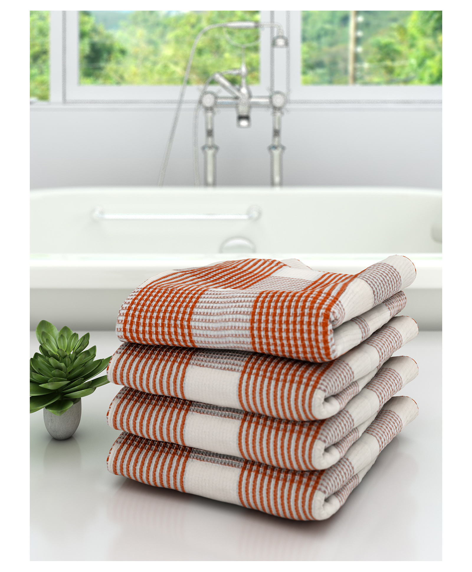 Athom Living 100% Premium Cotton Bath Towel Diamond Border Pack Of 4 - Red-image-3