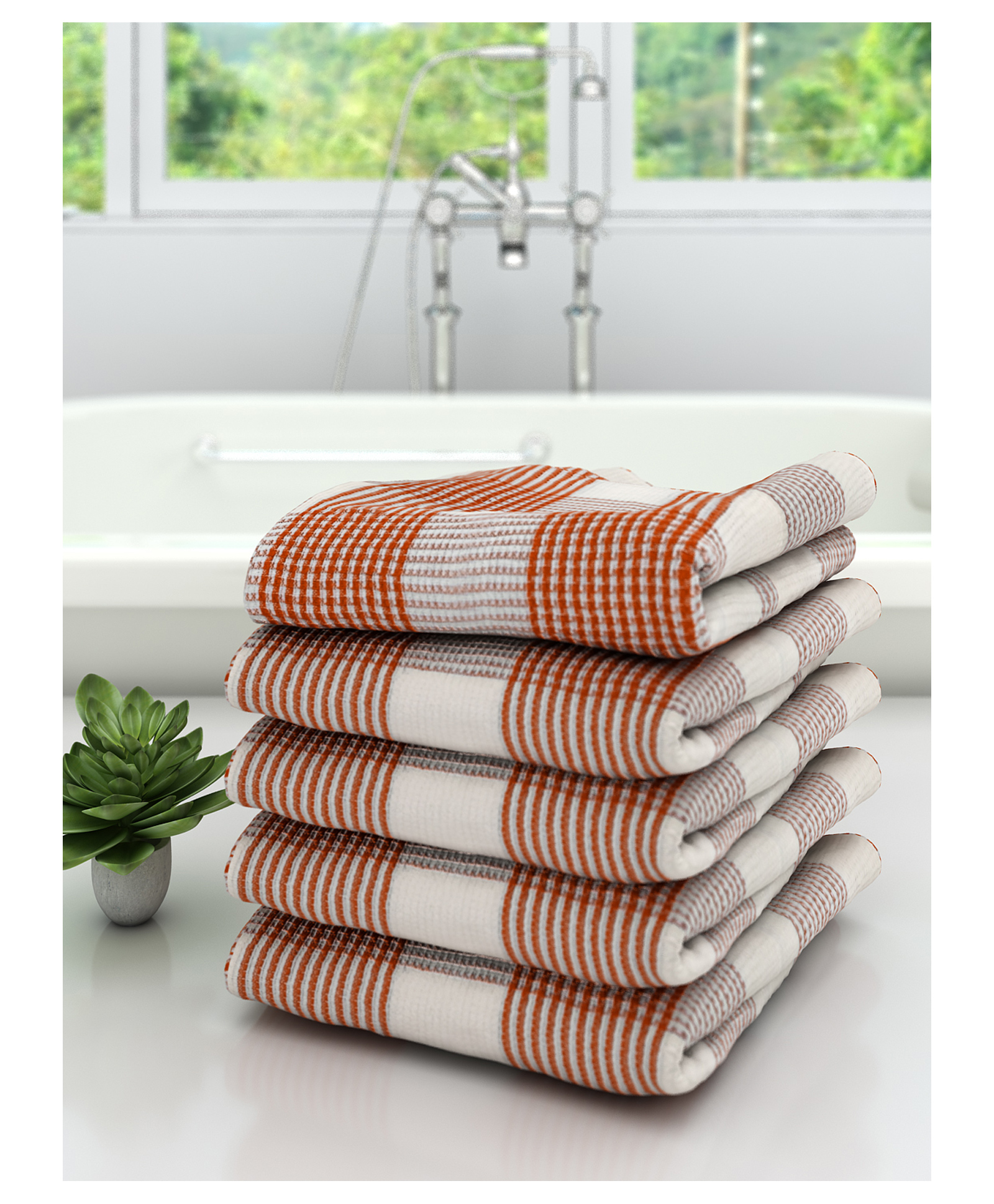 Athom Living 100% Premium Cotton Bath Towel Diamond Border Pack Of 5 - Red-picture-35